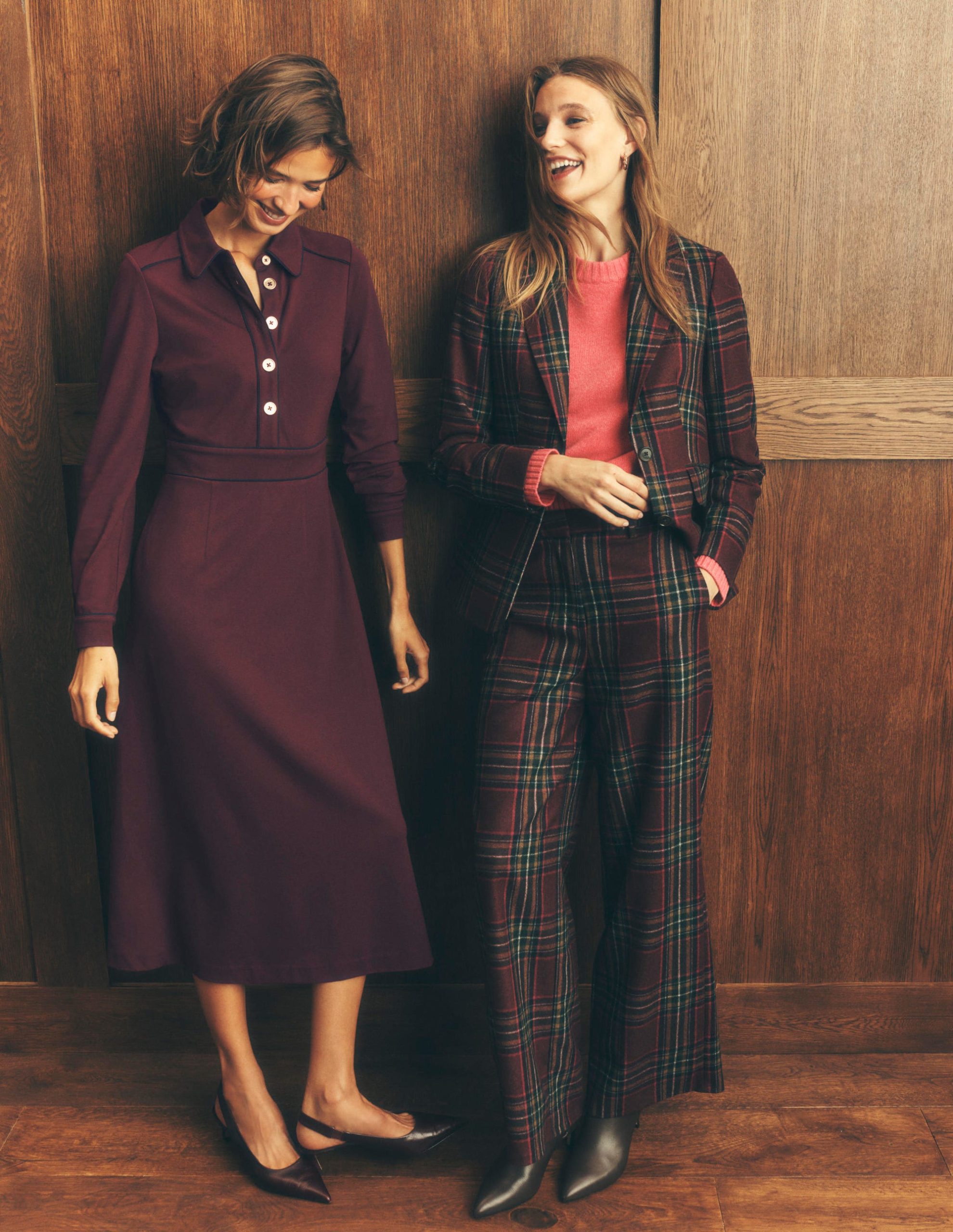 Etta Piping Detail Ponte Dress-Dark Cherry. Navy - Image 2