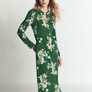Hope Zip Detail Jersey Dress-Hunter Green. Flecked Bunch