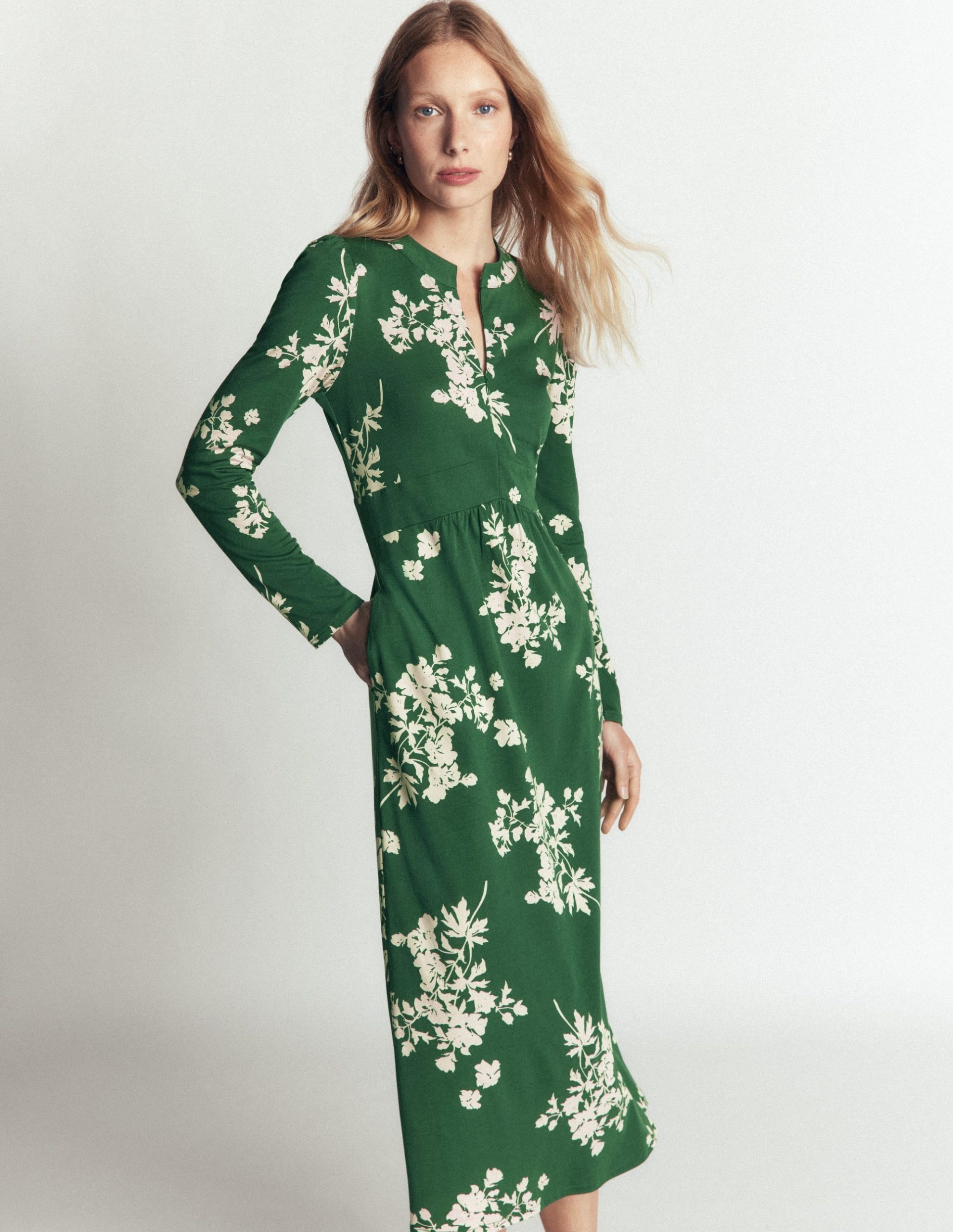 Hope Zip Detail Jersey Dress-Hunter Green. Flecked Bunch