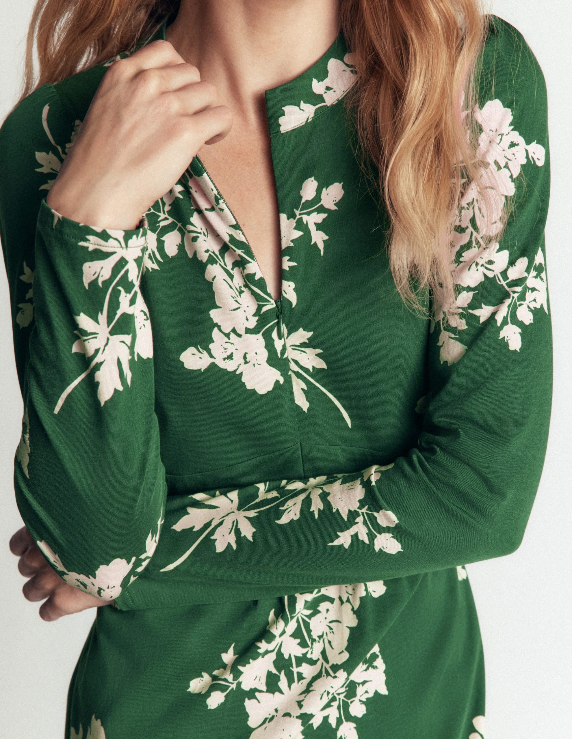 Hope Zip Detail Jersey Dress-Hunter Green. Flecked Bunch - Image 2