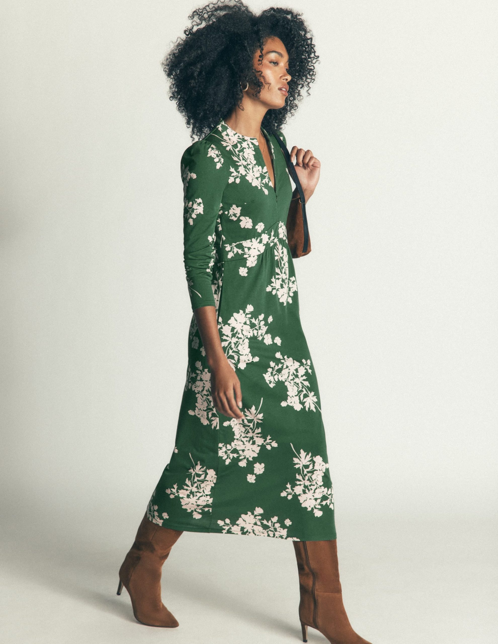 Hope Zip Detail Jersey Dress-Hunter Green. Flecked Bunch - Image 5