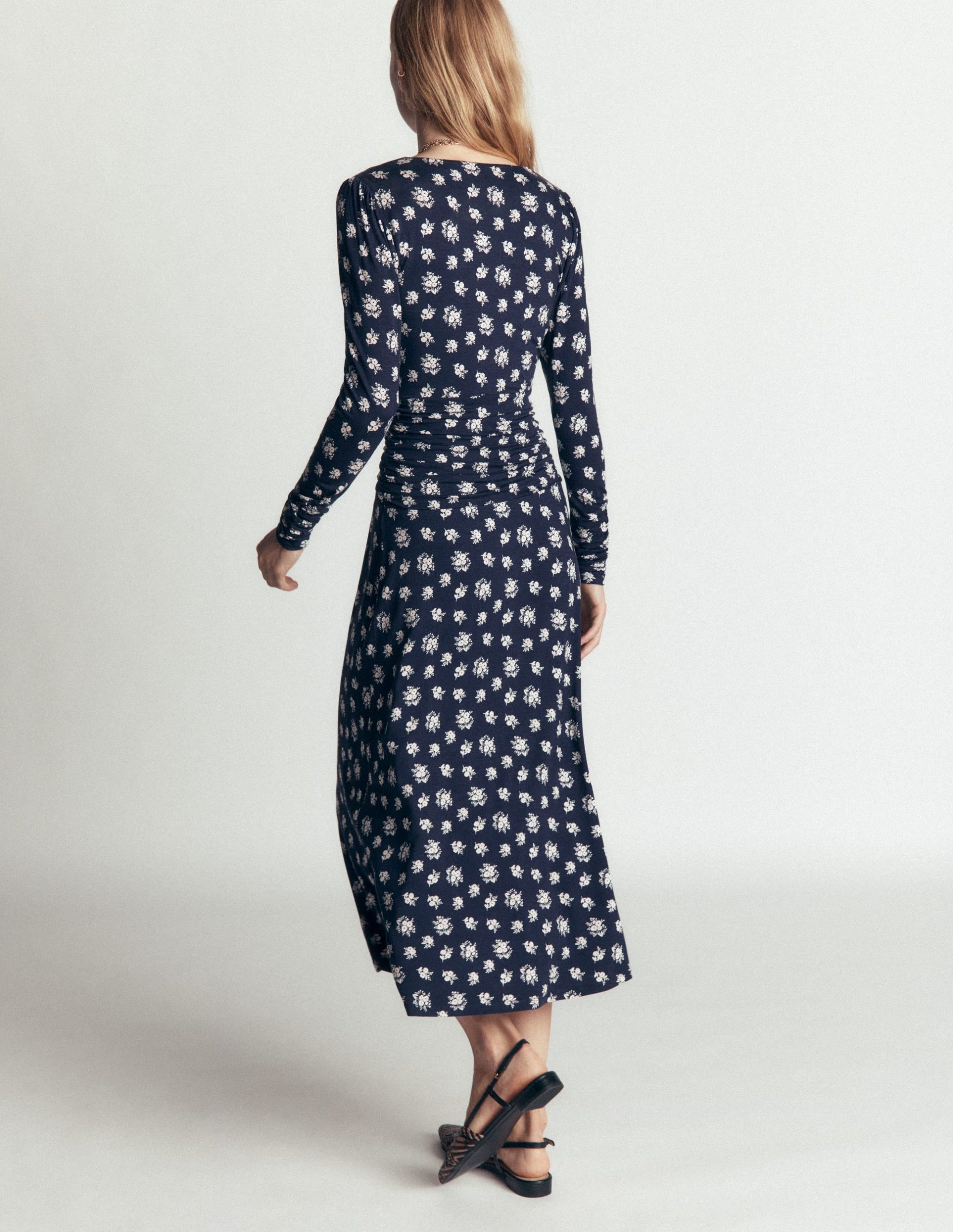 Mya Ruched Jersey Midi Dress-French Navy. Delicate Garden - Image 3