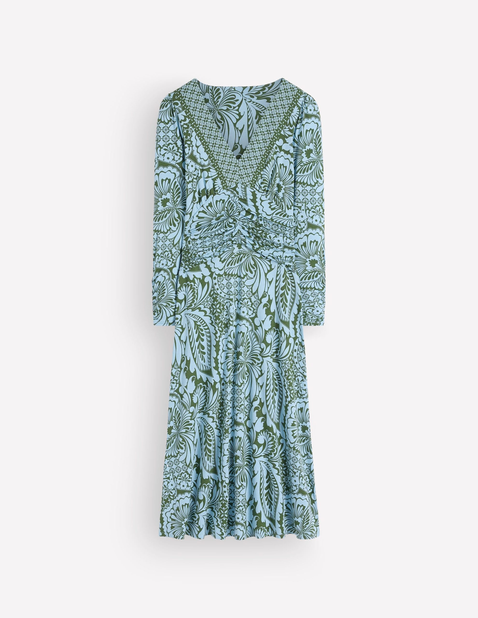 Mya Ruched Jersey Midi Dress-Forest Green. Botanical Medley - Image 7