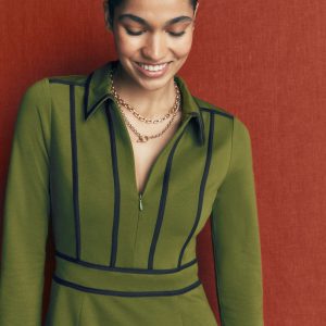 Ula Ponte Short Dress-Brunswick Green. Navy