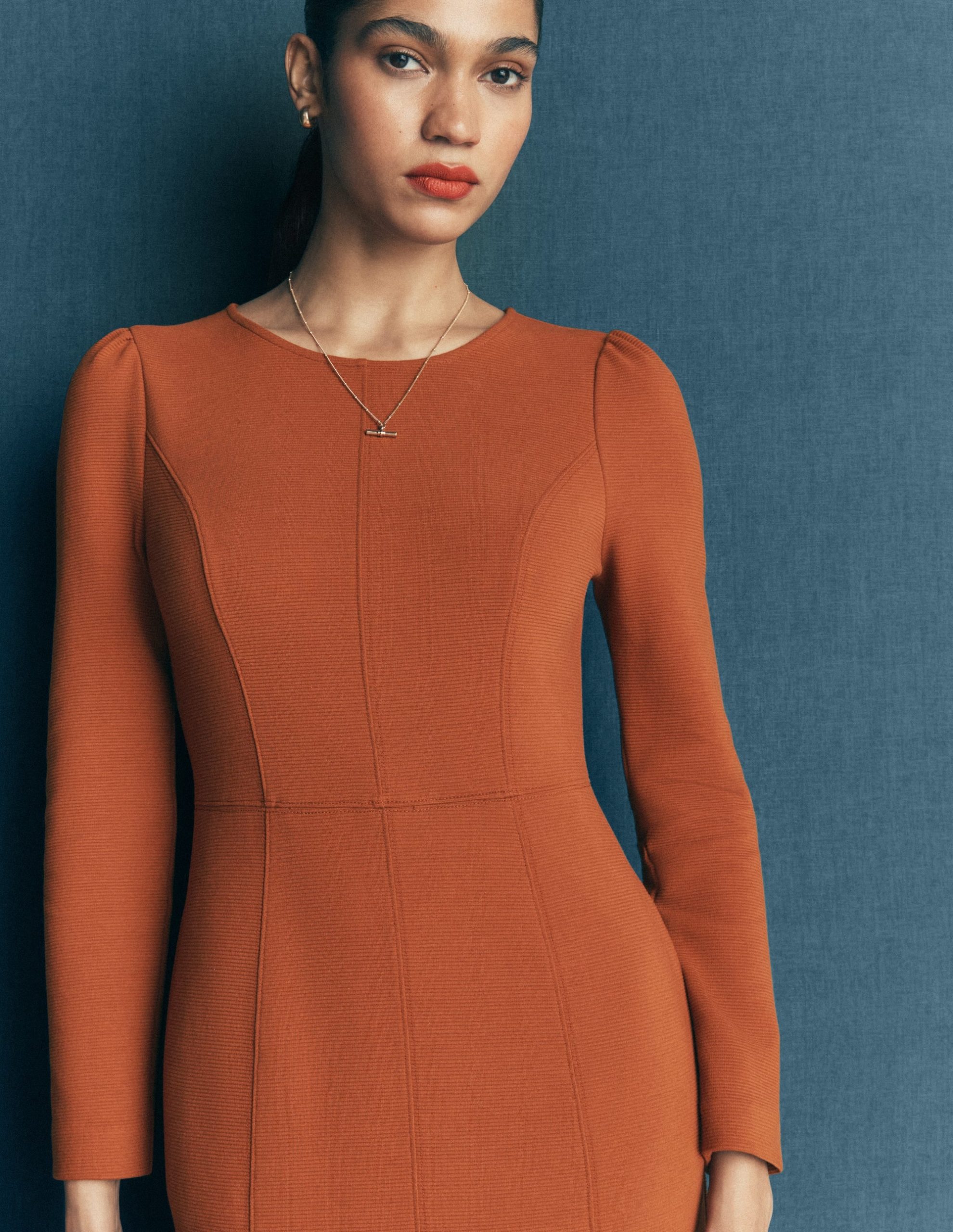 Marla Seamed Ottoman Dress-Gingerbread - Image 2