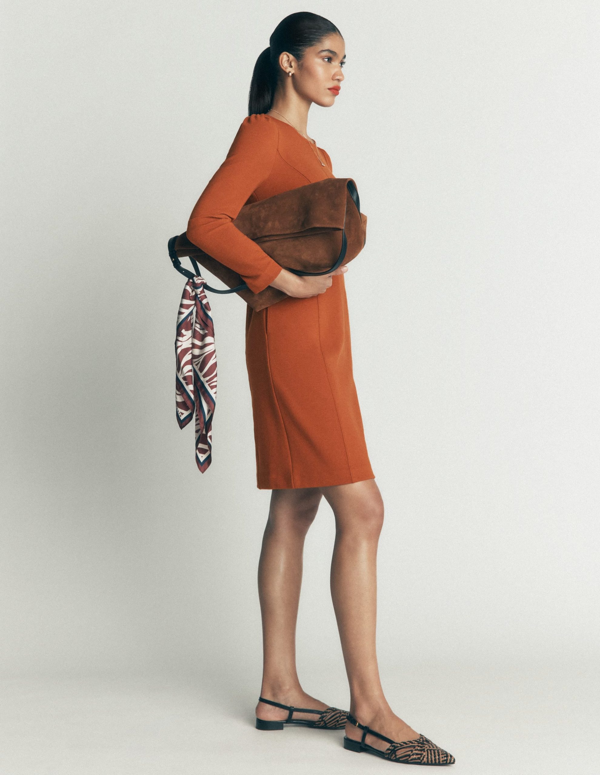 Marla Seamed Ottoman Dress-Gingerbread - Image 3