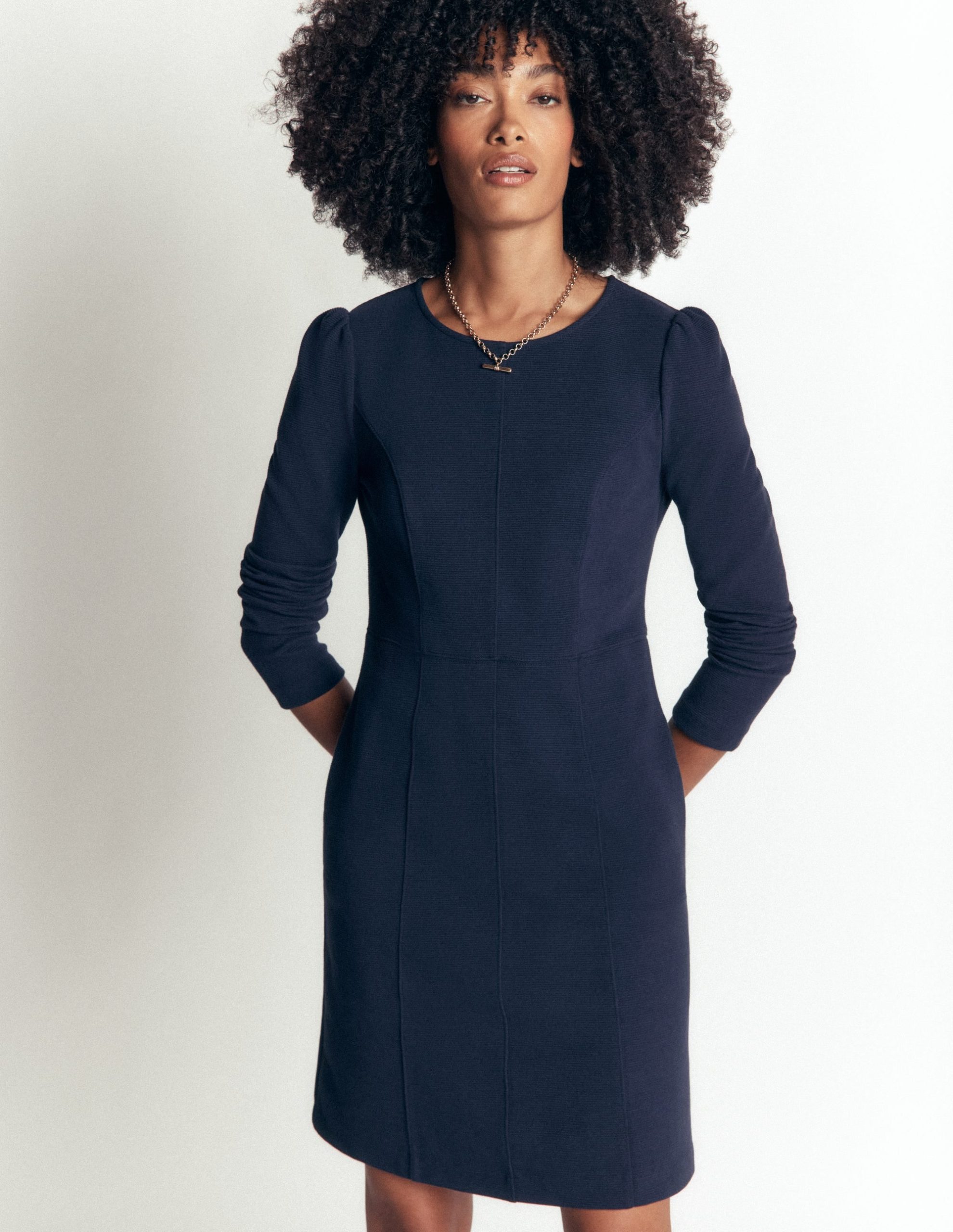 Marla Seamed Ottoman Dress-Navy - Image 3