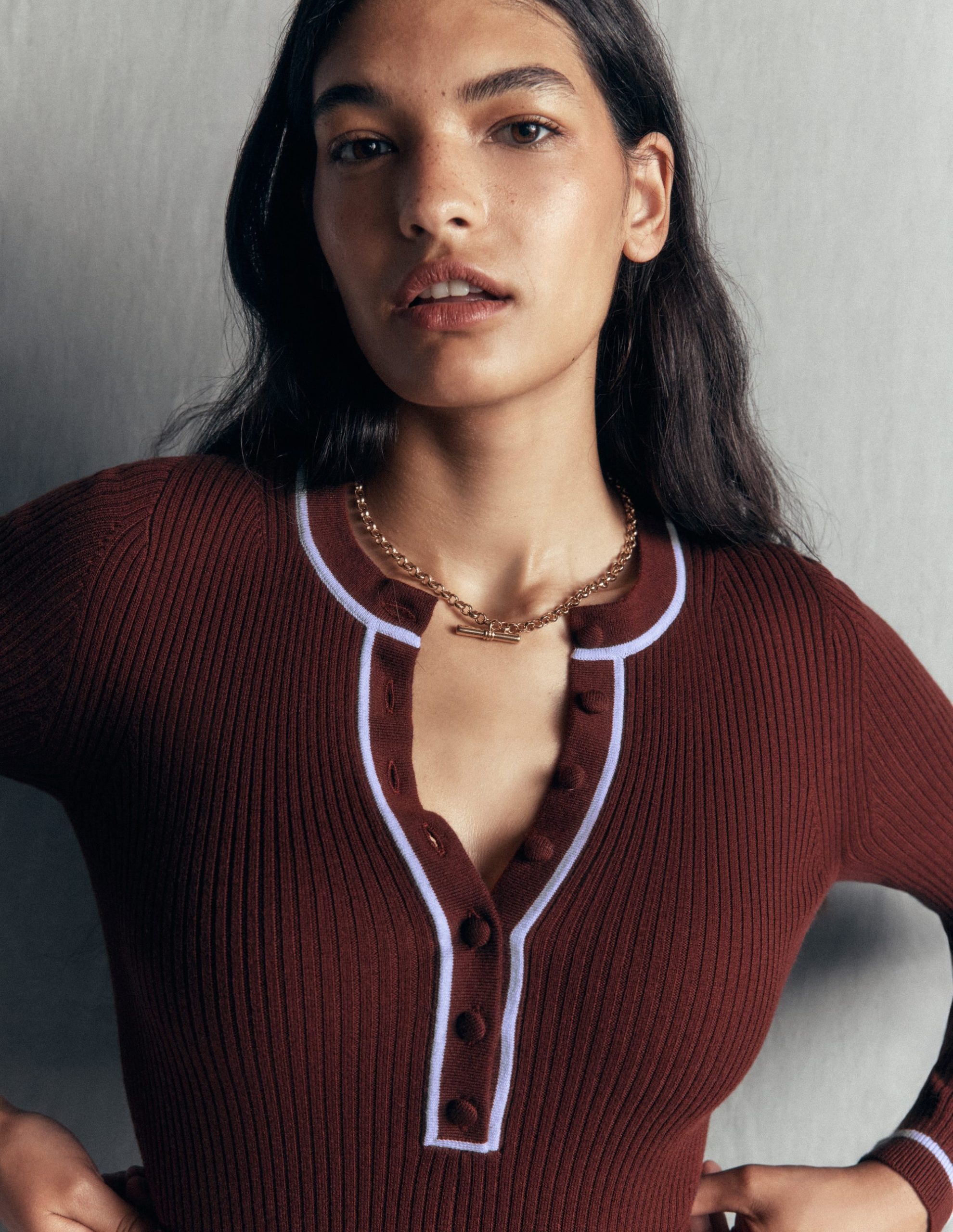 Paula Ribbed Crew Dress-Raw Umber. Faded Denim - Image 3