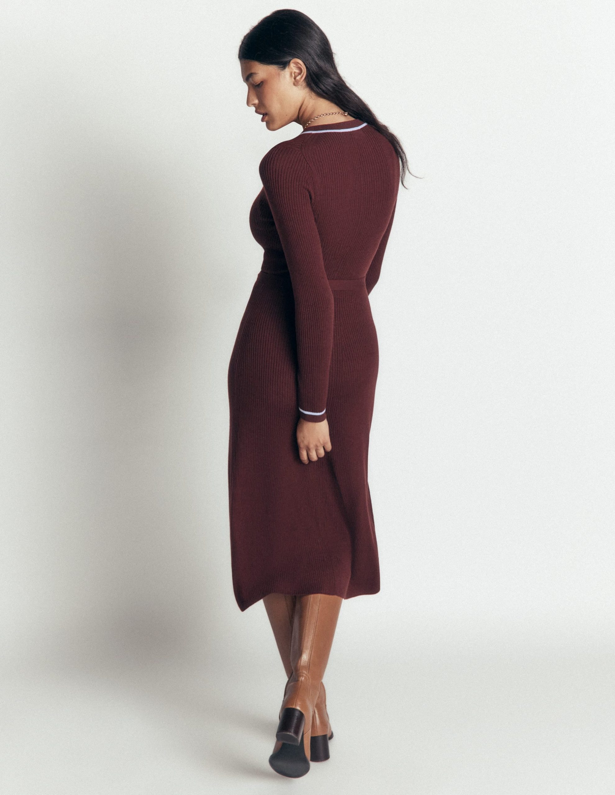 Paula Ribbed Crew Dress-Raw Umber. Faded Denim - Image 4