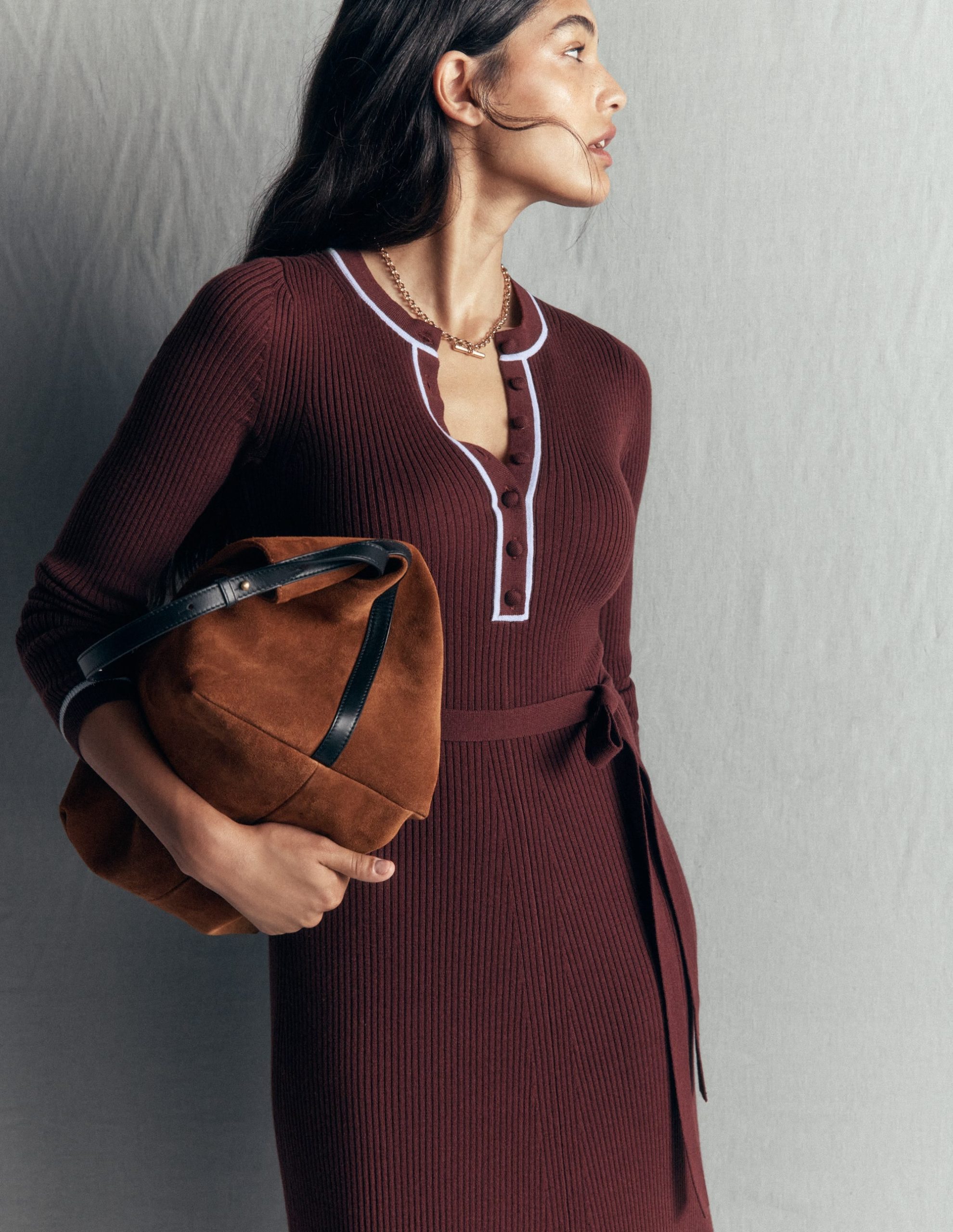Paula Ribbed Crew Dress-Raw Umber. Faded Denim - Image 6