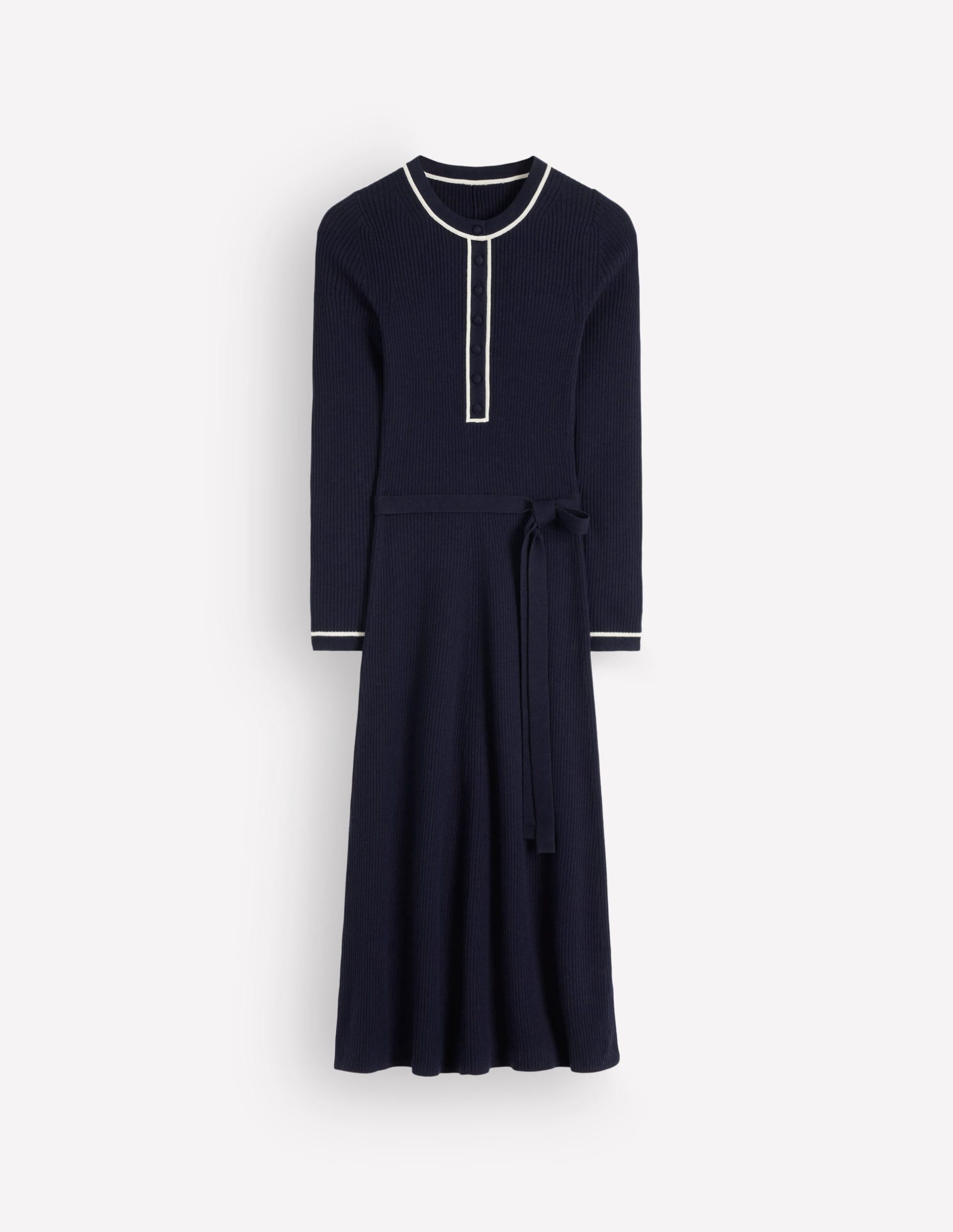 Paula Ribbed Crew Dress-Navy. Warm Ivory - Image 5