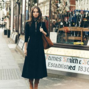 Una Cord Midi Dress-Navy