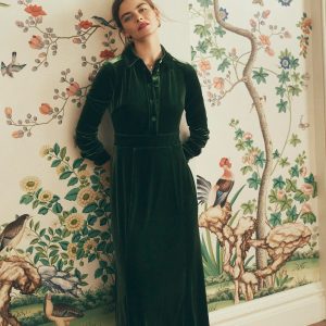 Etta Piping Velvet Dress-Douglas Fir