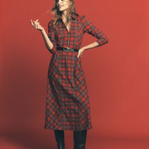 Una Collared Check Midi Dress-Red. Blue and Green Check