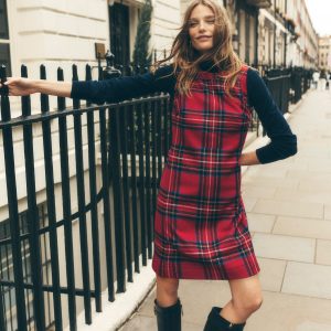 Lou Wool Check Shift Dress-Red. Blue and Green Check