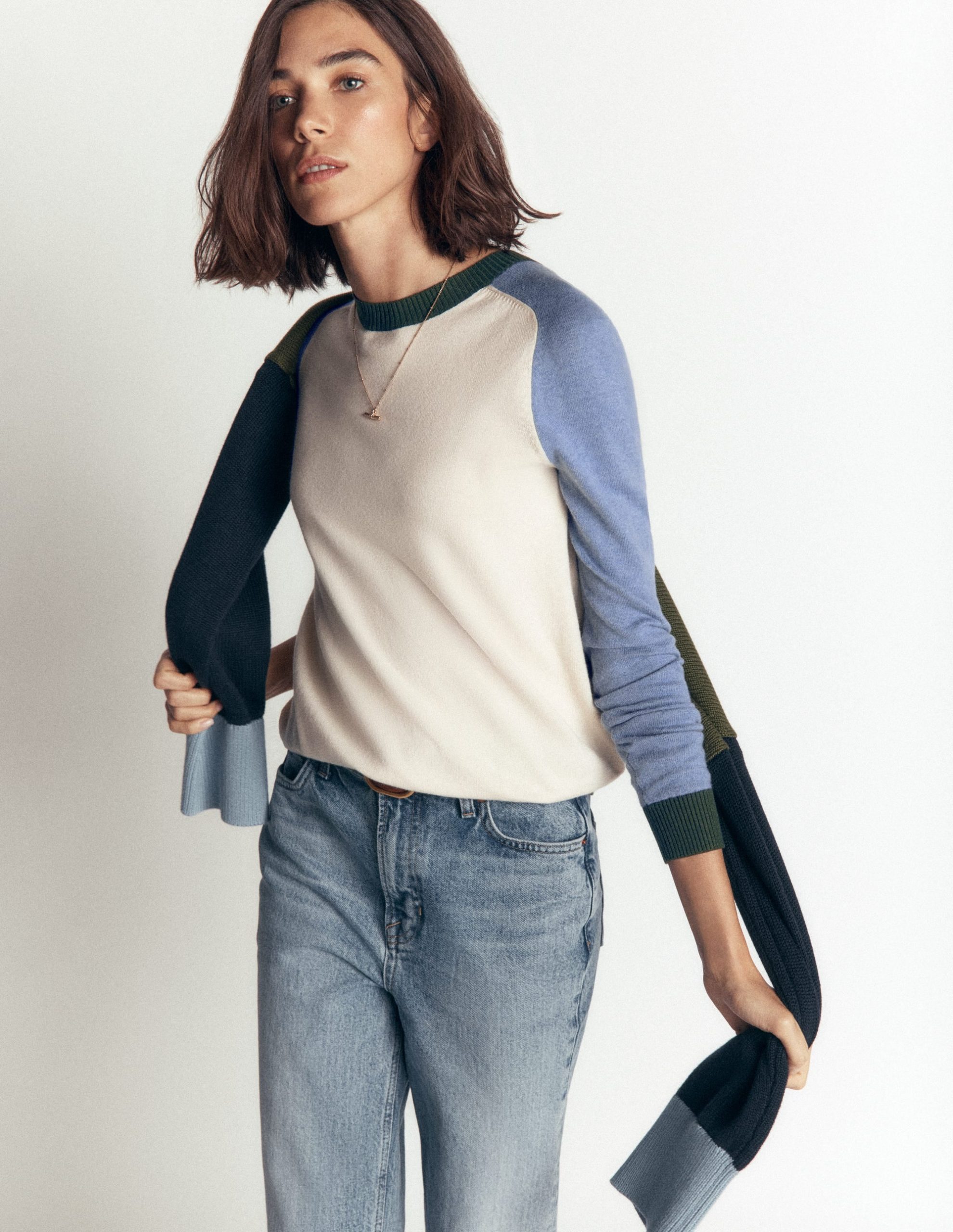 Meg Raglan Sleeve Sweater-Ivory. Blue and Green - Image 4
