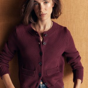 Lucy Chunky Cotton Cardigan-Maroon banner