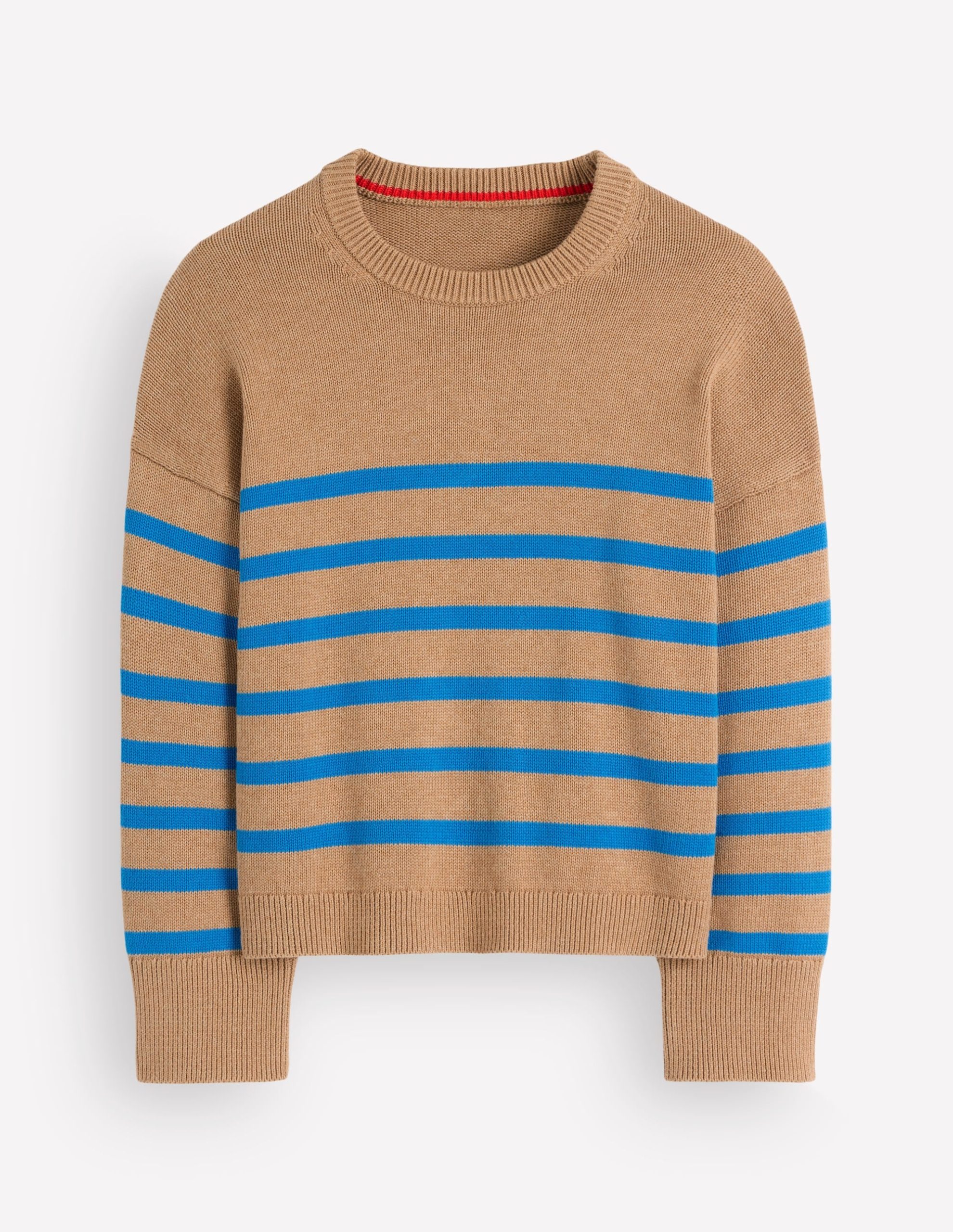 Lucy Relaxed Cotton Sweater-Camel. Blue Stripe - Image 6