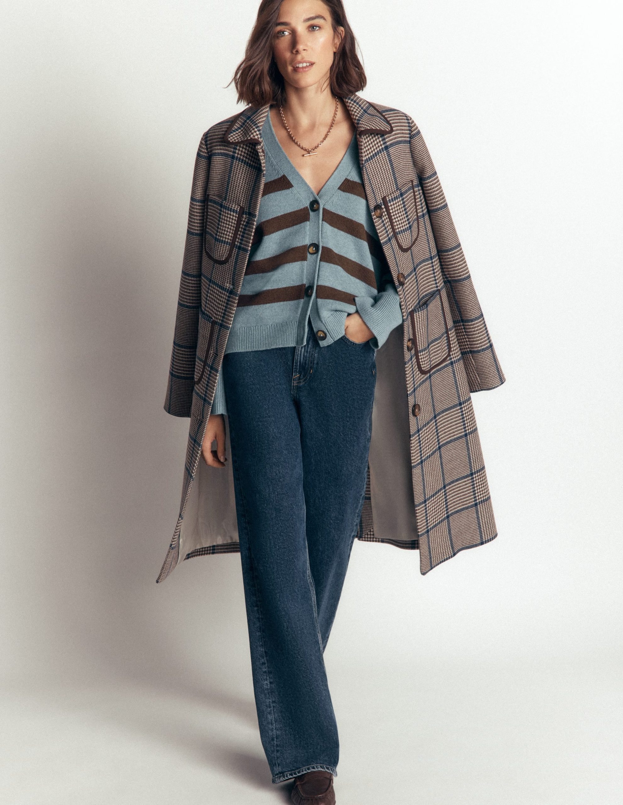 Lucy Relaxed Cotton Cardigan-Pavilion Blue. Brown Stripe - Image 2