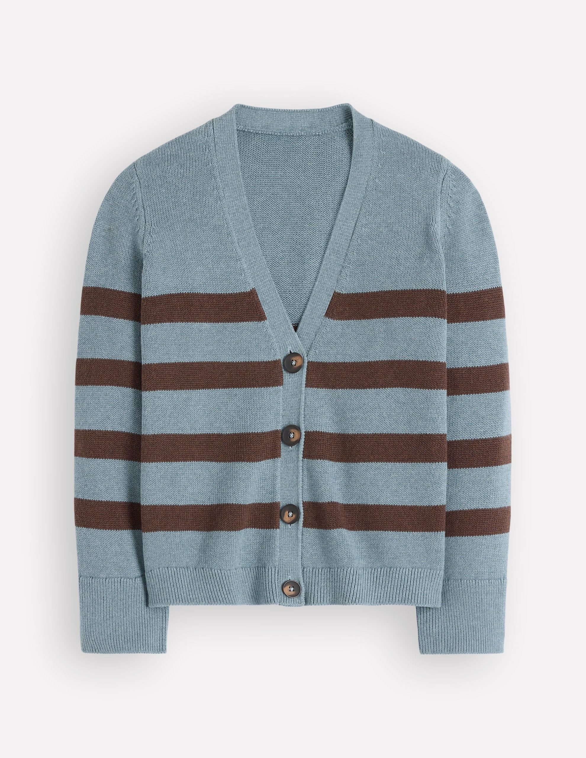 Lucy Relaxed Cotton Cardigan-Pavilion Blue. Brown Stripe - Image 5