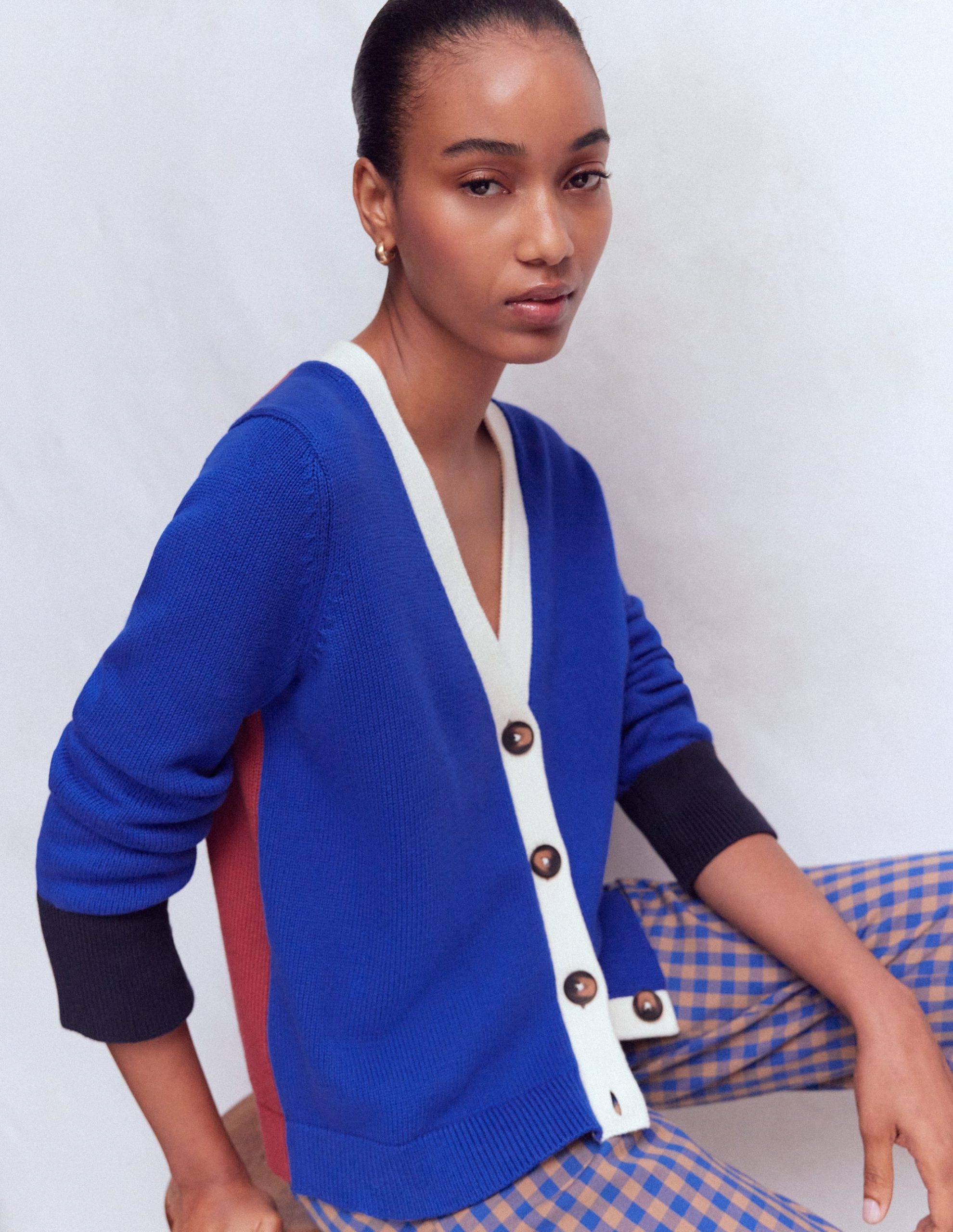 Lucy Relaxed Cotton Cardigan-Bright Blue. Colour Block