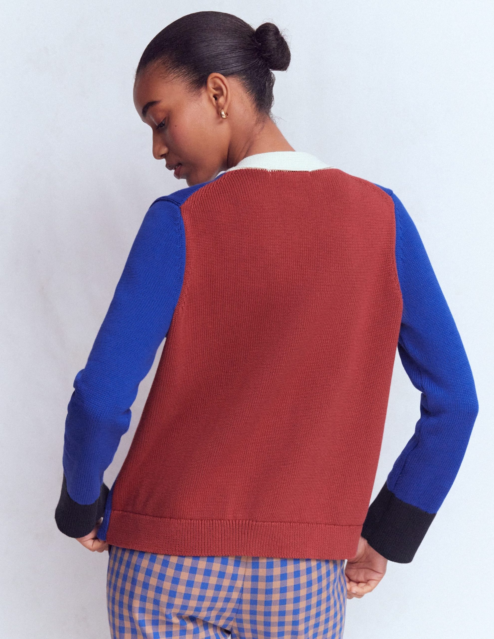 Lucy Relaxed Cotton Cardigan-Bright Blue. Colour Block - Image 3