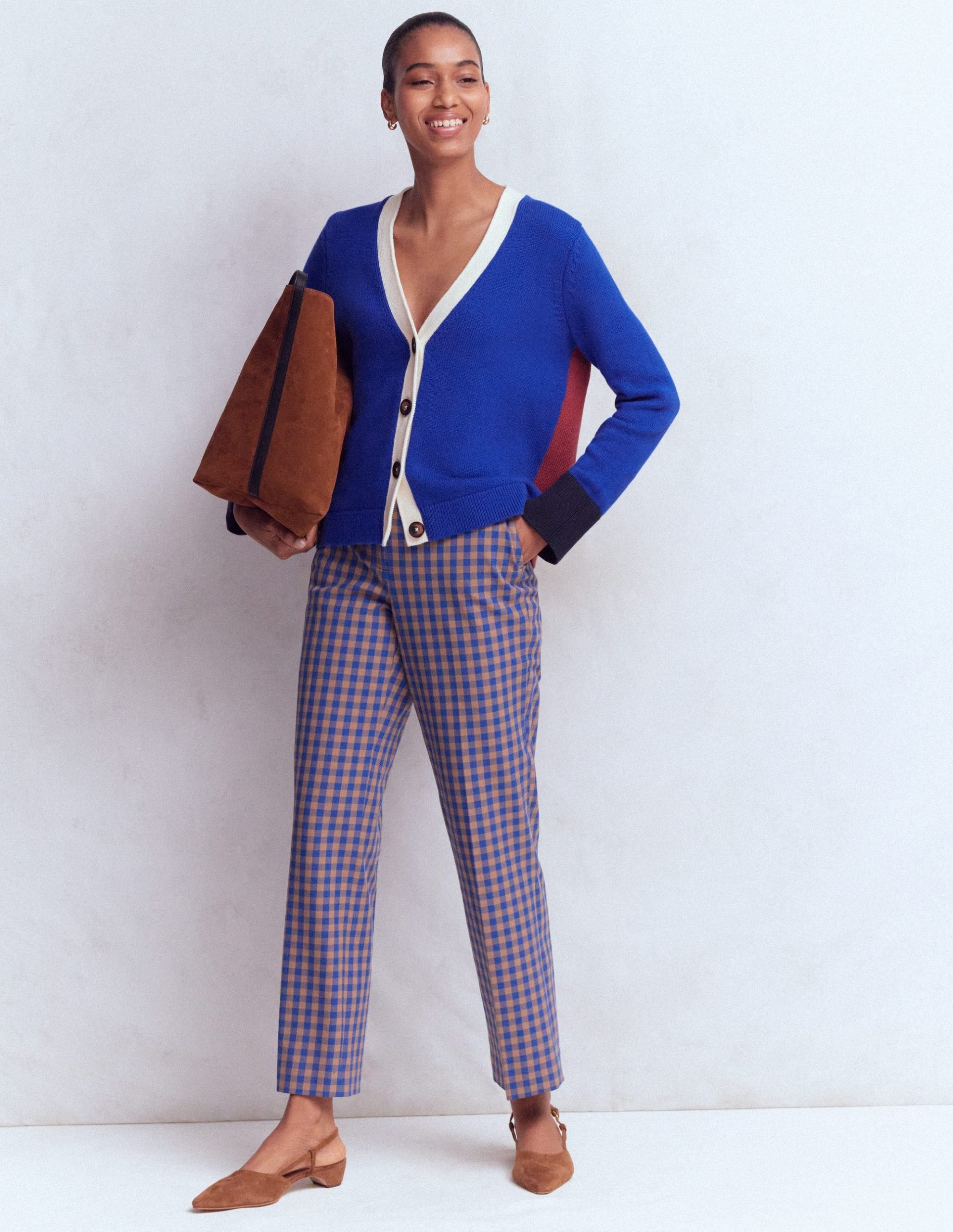 Lucy Relaxed Cotton Cardigan-Bright Blue. Colour Block - Image 4