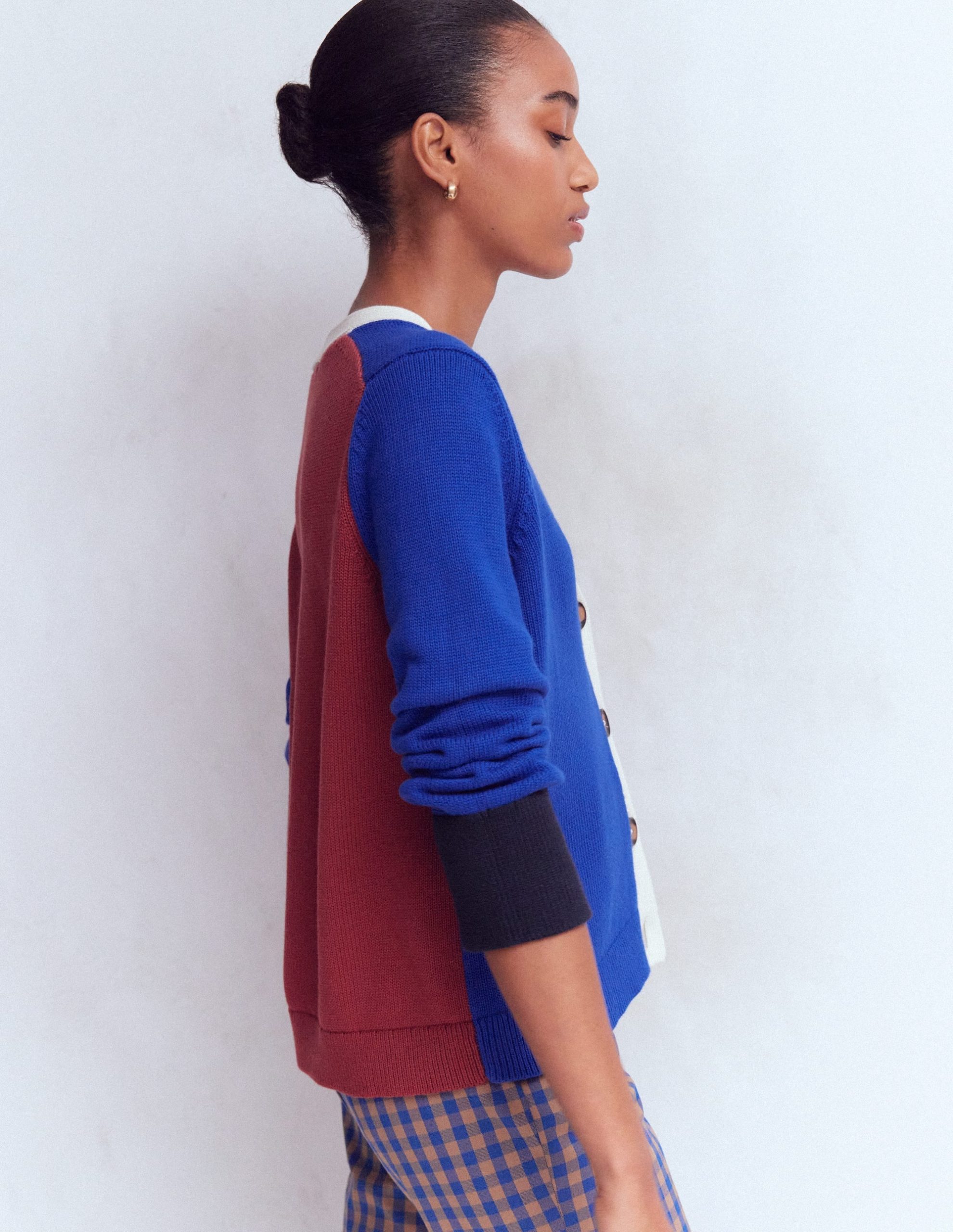 Lucy Relaxed Cotton Cardigan-Bright Blue. Colour Block - Image 5
