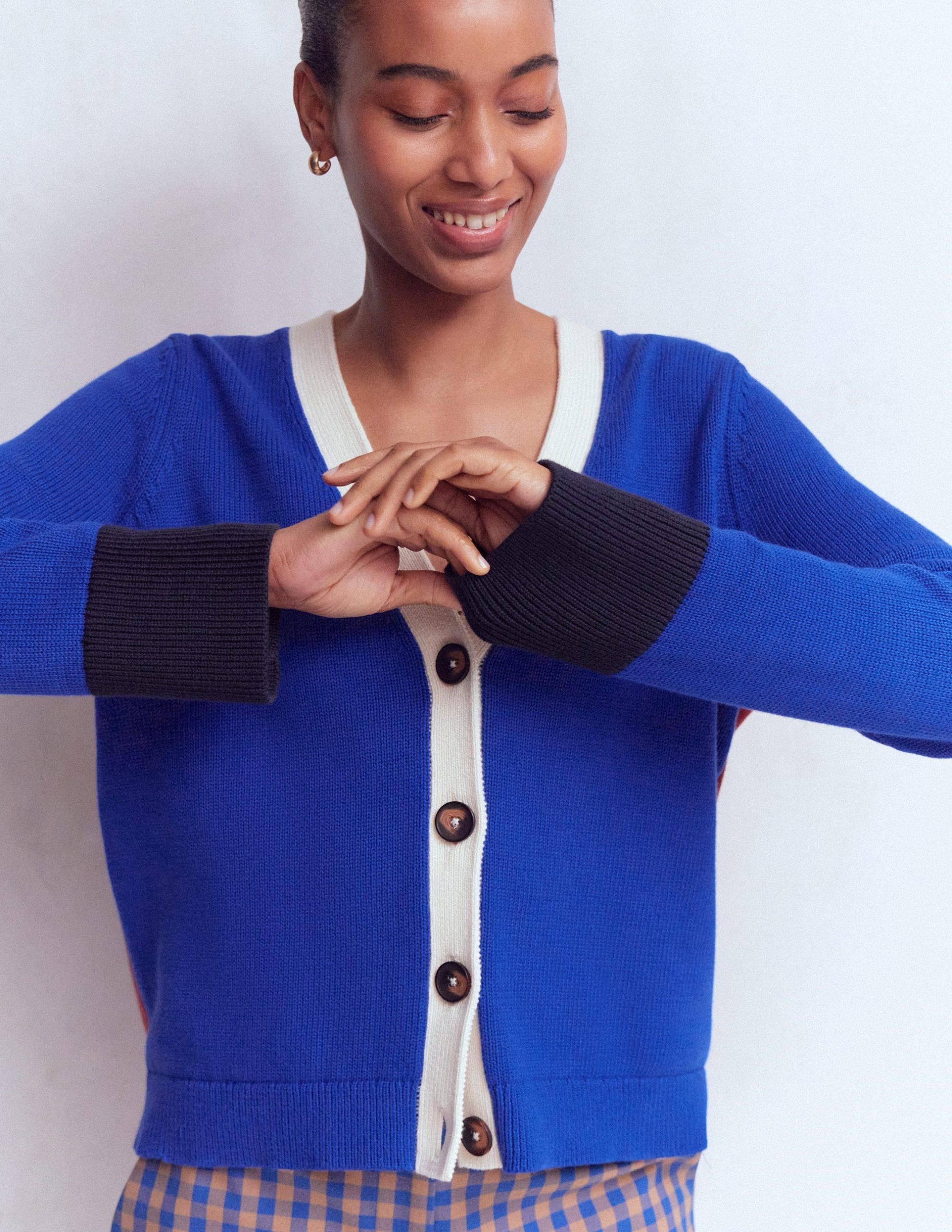Lucy Relaxed Cotton Cardigan-Bright Blue. Colour Block - Image 6
