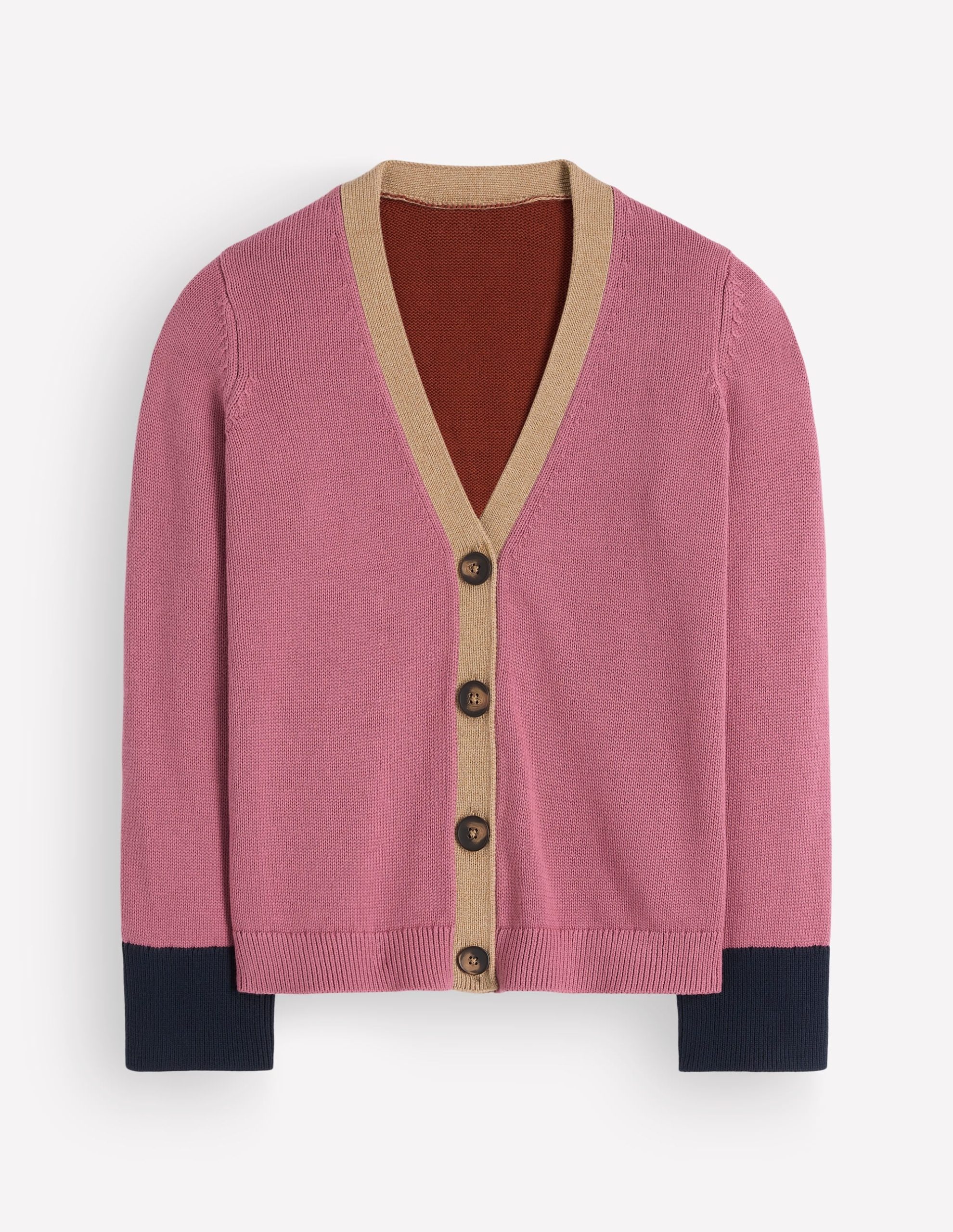 Lucy Relaxed Cotton Cardigan-Pink Heather Colour Block - Image 4