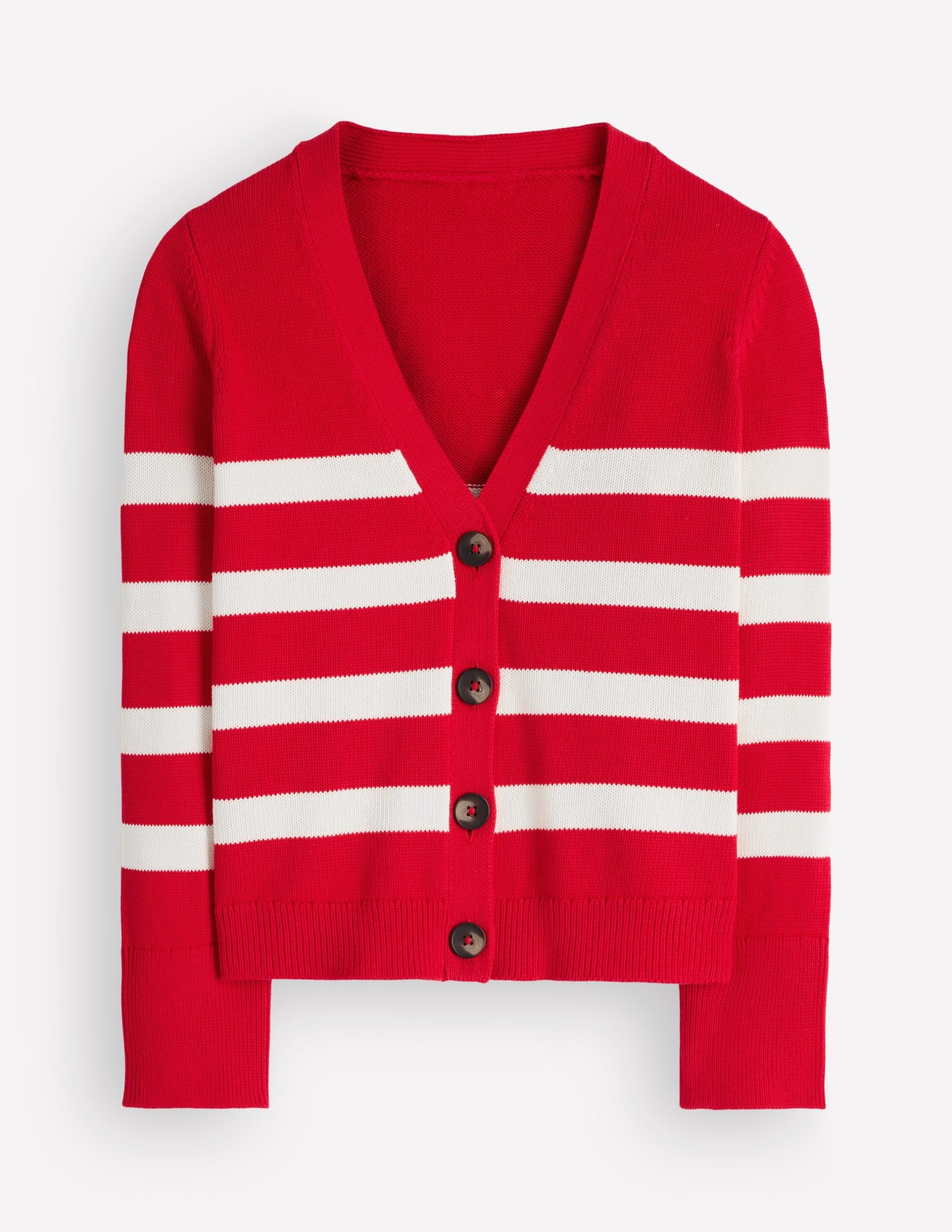 Lucy Relaxed Cotton Cardigan-Deep Red. Ivory Stripe - Image 6