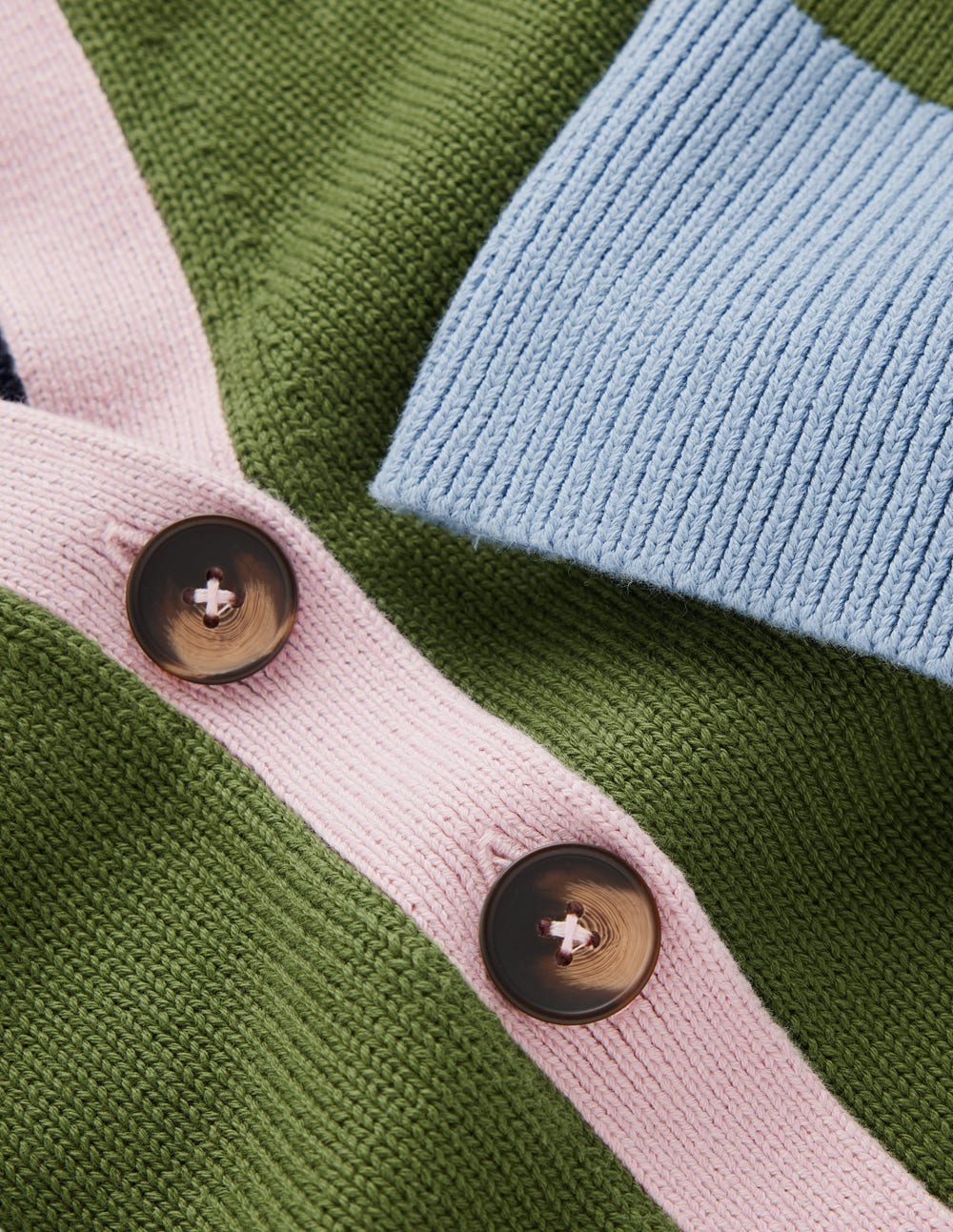 Lucy Relaxed Cotton Cardigan-Forest Green Colour Block - Image 7