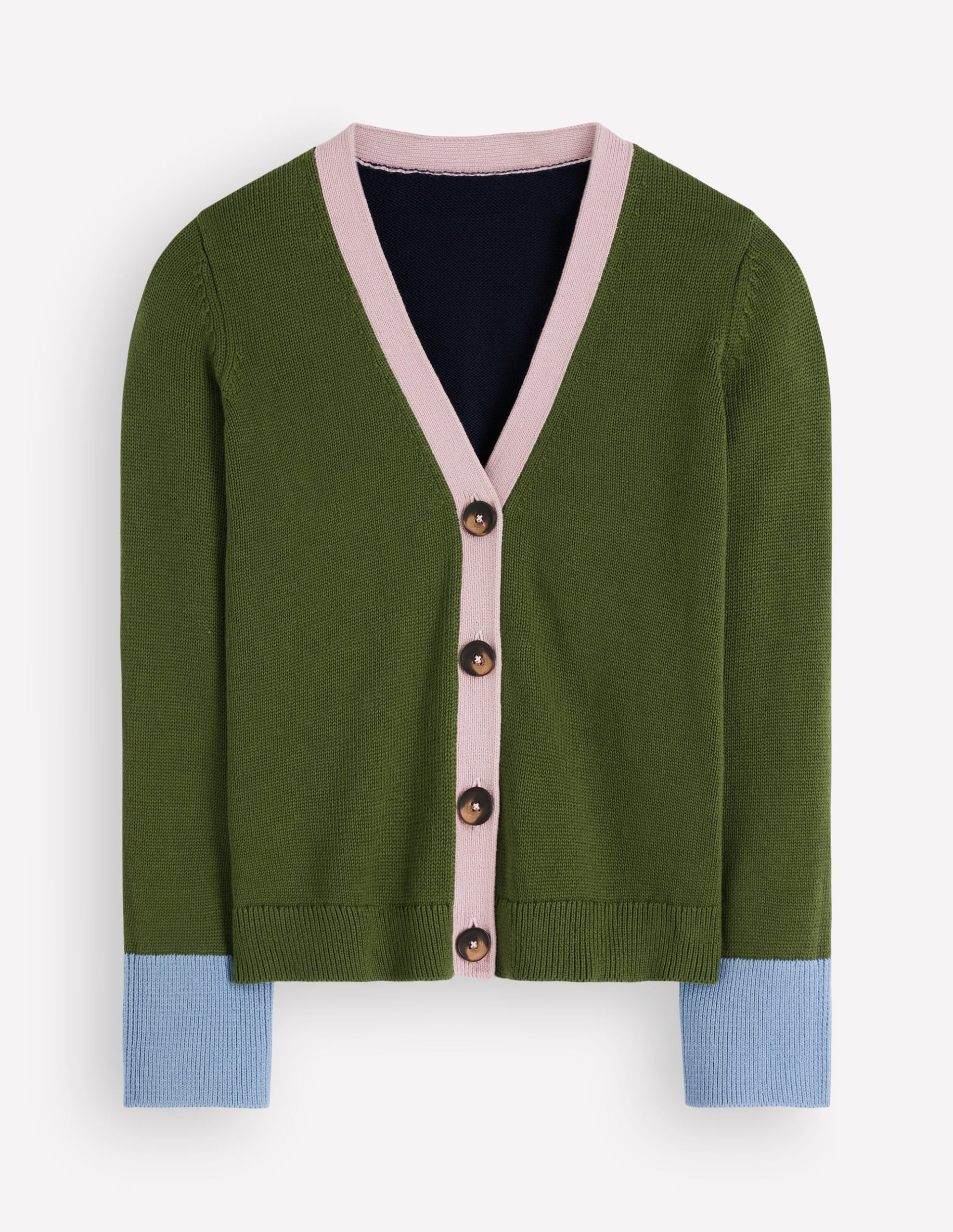 Lucy Relaxed Cotton Cardigan-Forest Green Colour Block - Image 6