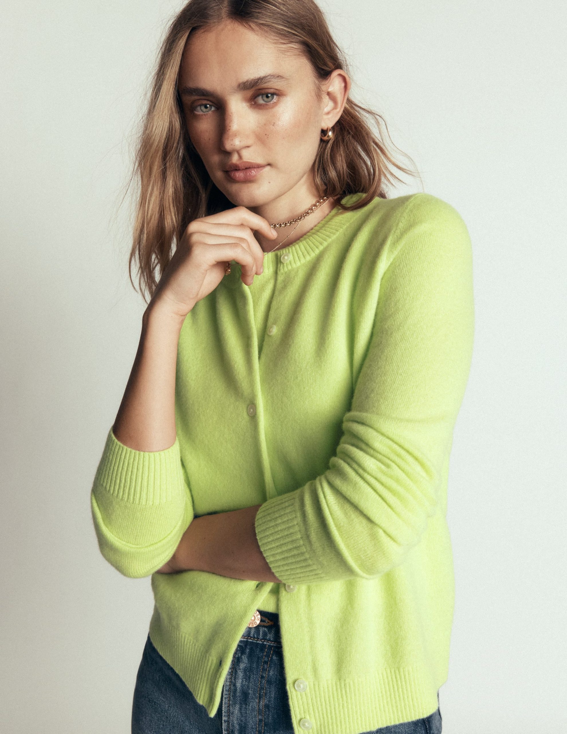 Elsie Cashmere Crew Cardigan-Sweet Mint - Image 6