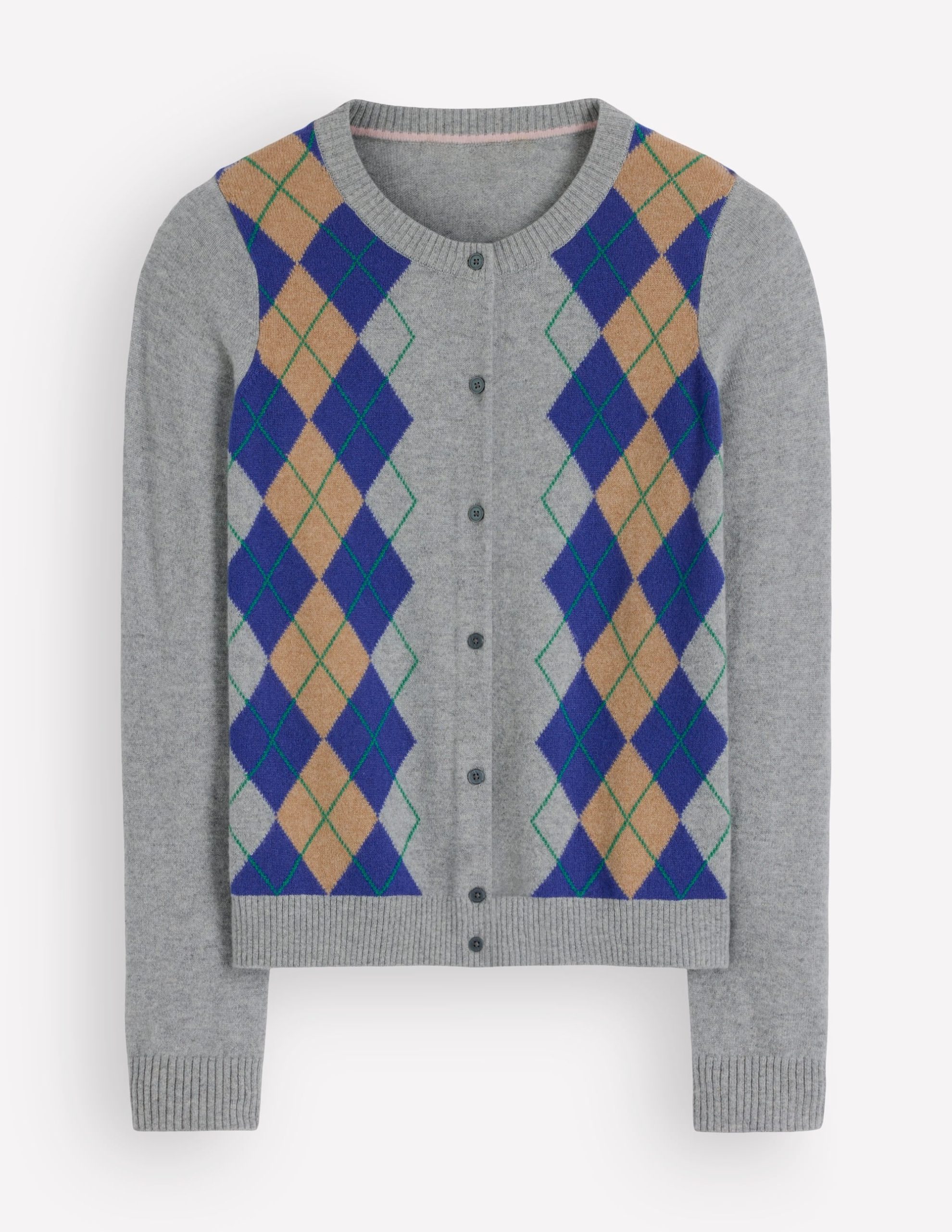 Elsie Cashmere Crew Cardigan-Grey Argyle - Image 6