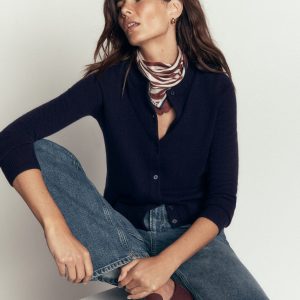 Elsie Cashmere Crew Cardigan-Navy