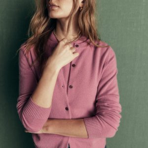 Elsie Cashmere Crew Cardigan-Pink Heather