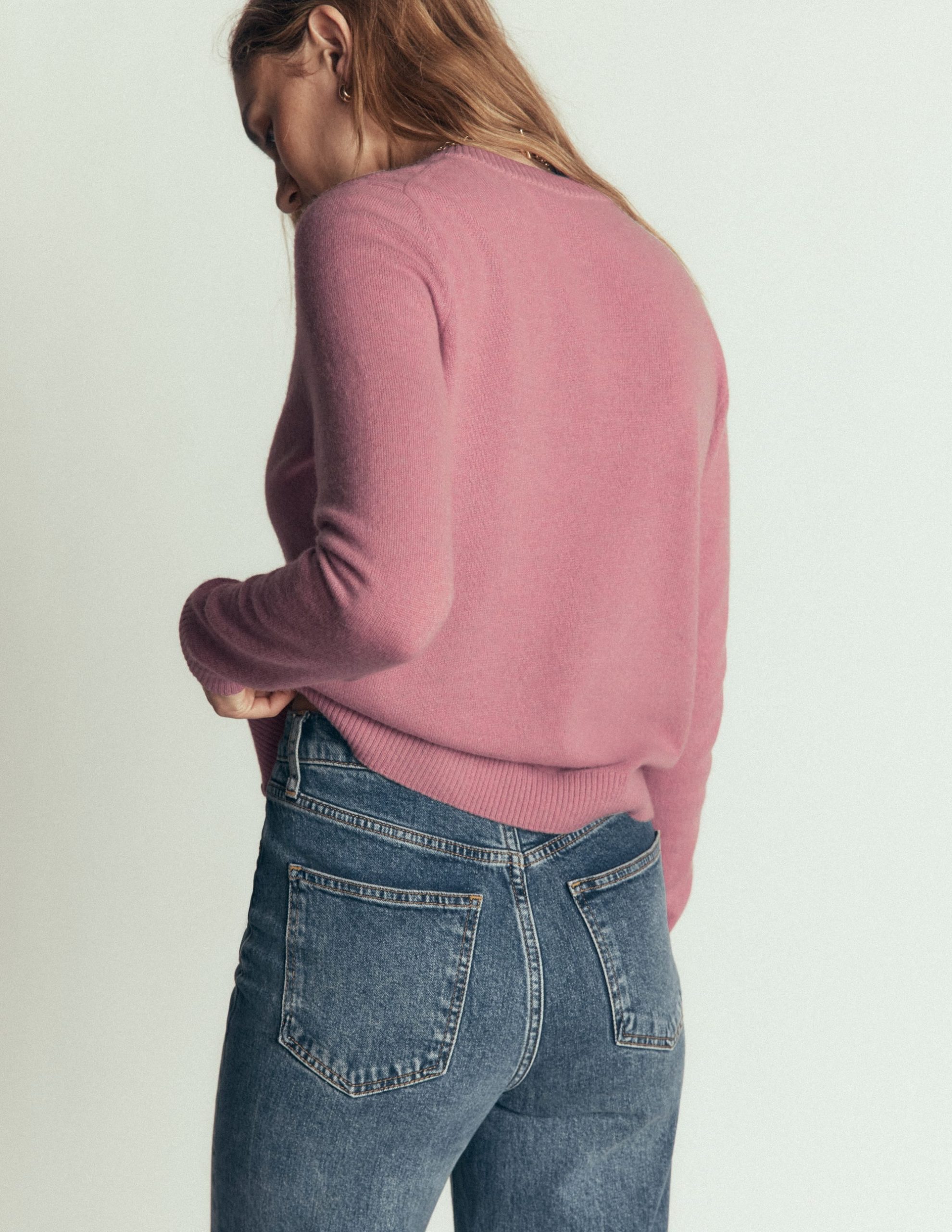 Elsie Cashmere Crew Cardigan-Pink Heather - Image 3