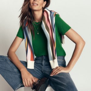Elsie Cashmere Crew T-shirt-Fresh Green