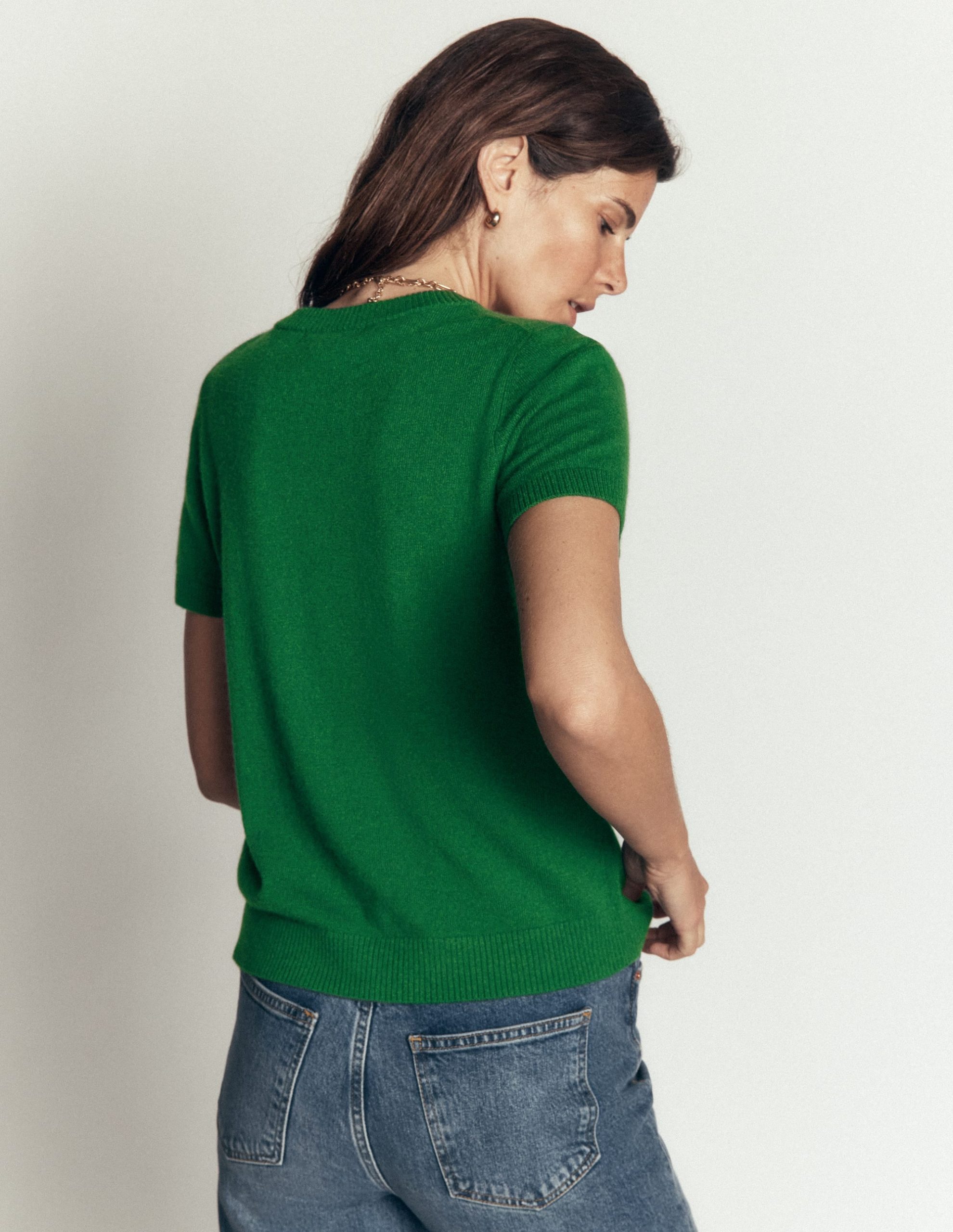 Elsie Cashmere Crew T-shirt-Fresh Green - Image 3