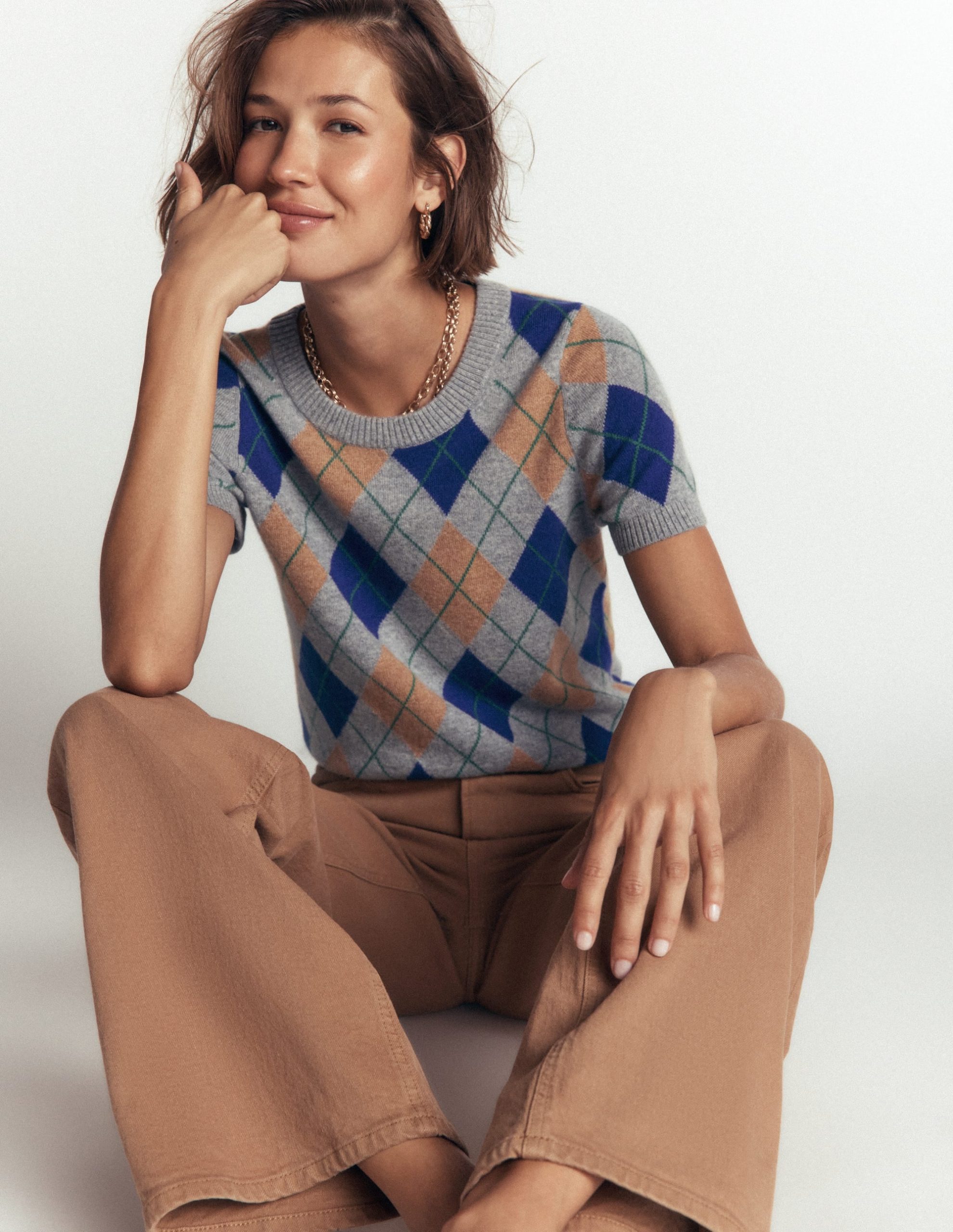 Elsie Cashmere Crew T-shirt-Grey. Argyle - Image 2