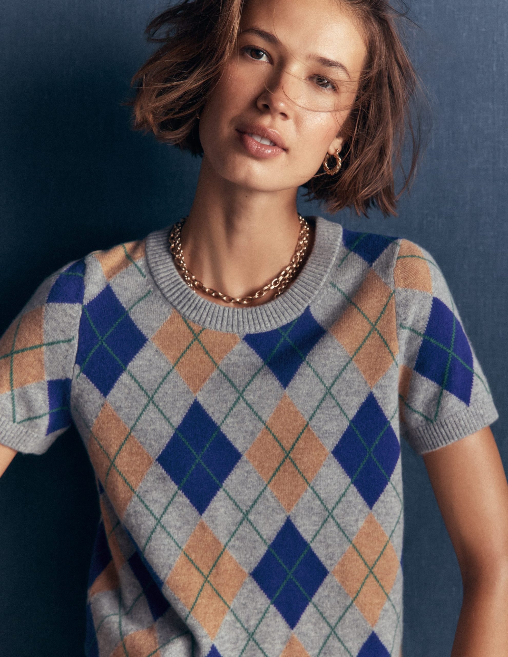 Elsie Cashmere Crew T-shirt-Grey. Argyle - Image 3