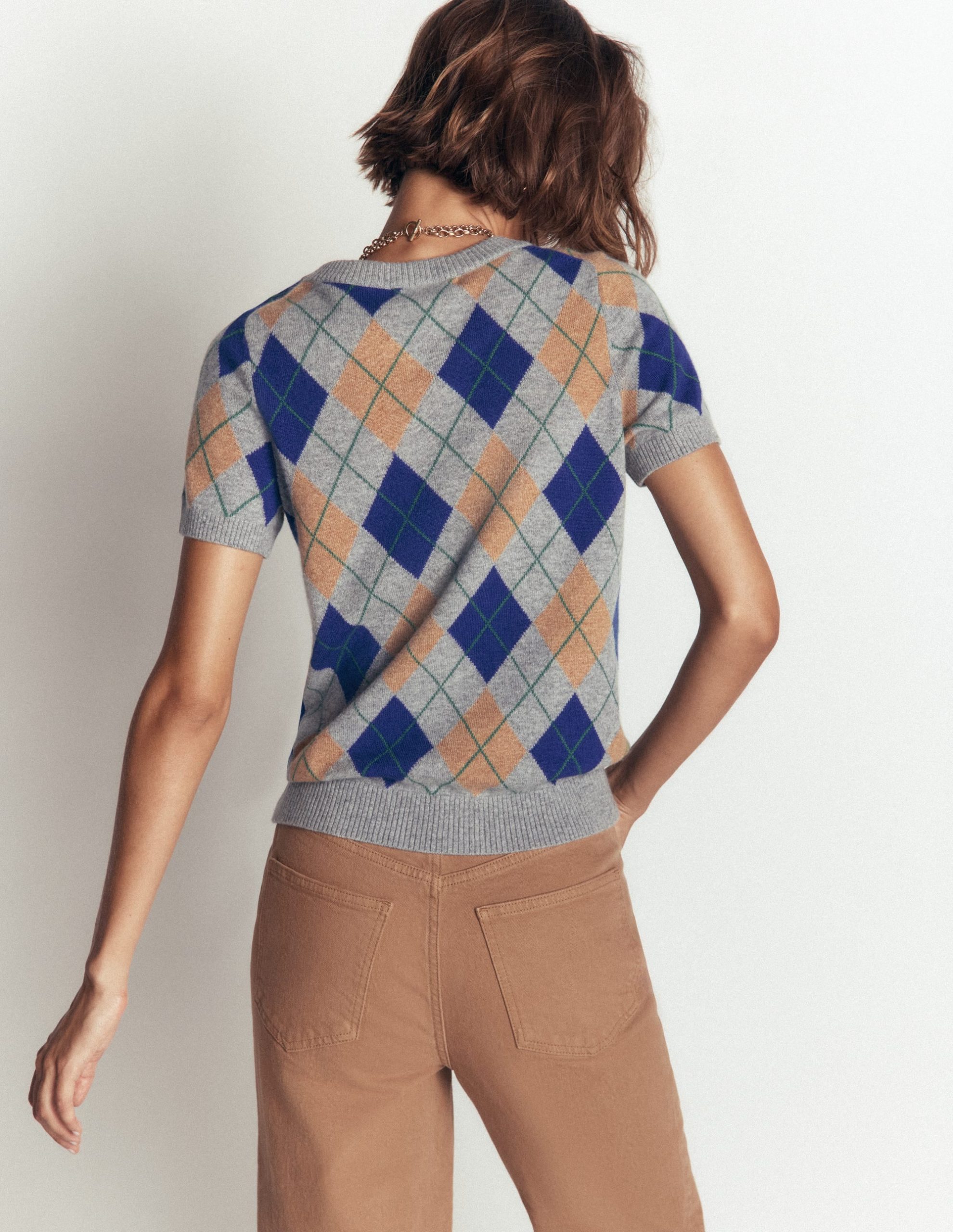 Elsie Cashmere Crew T-shirt-Grey. Argyle - Image 4