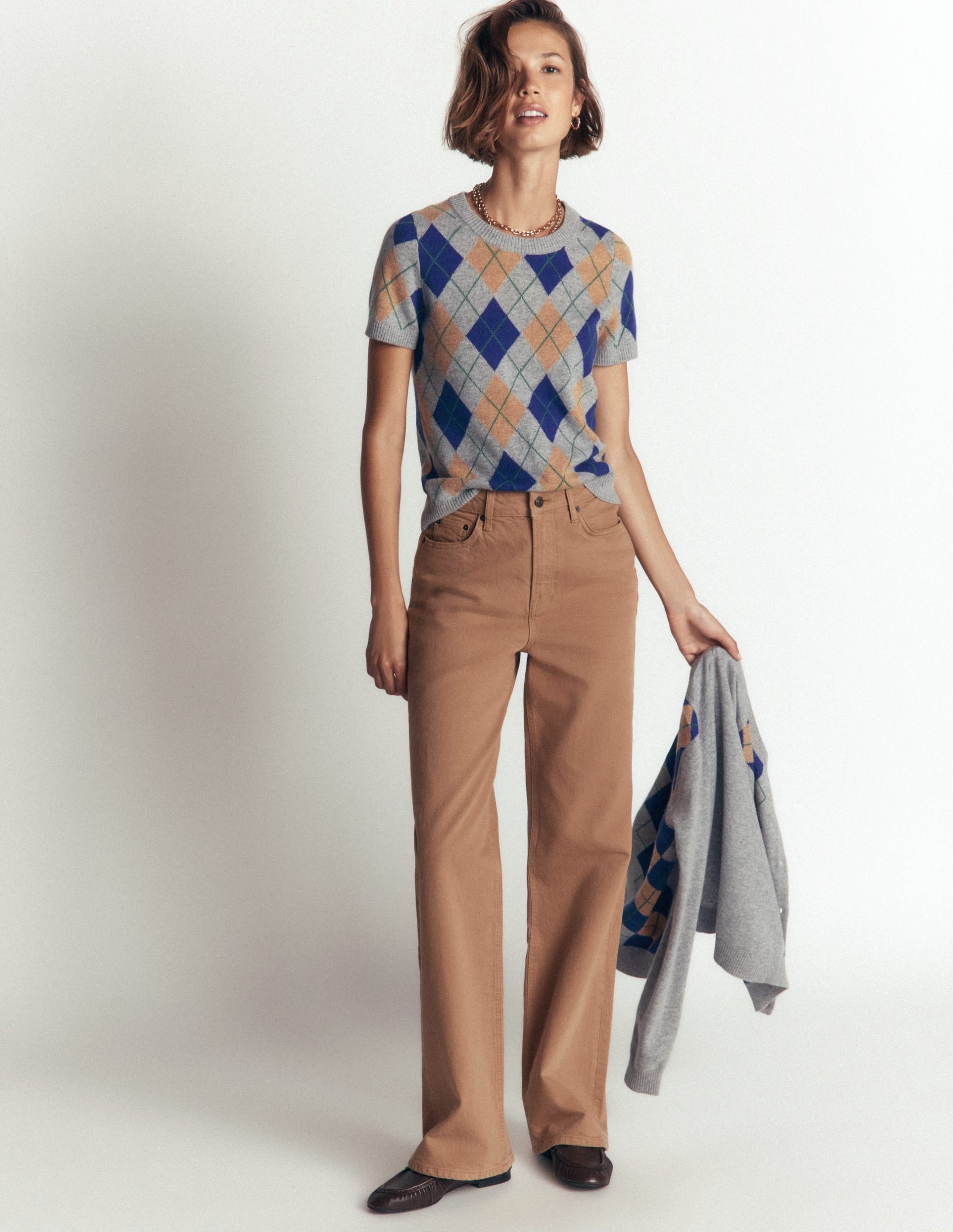 Elsie Cashmere Crew T-shirt-Grey. Argyle - Image 5