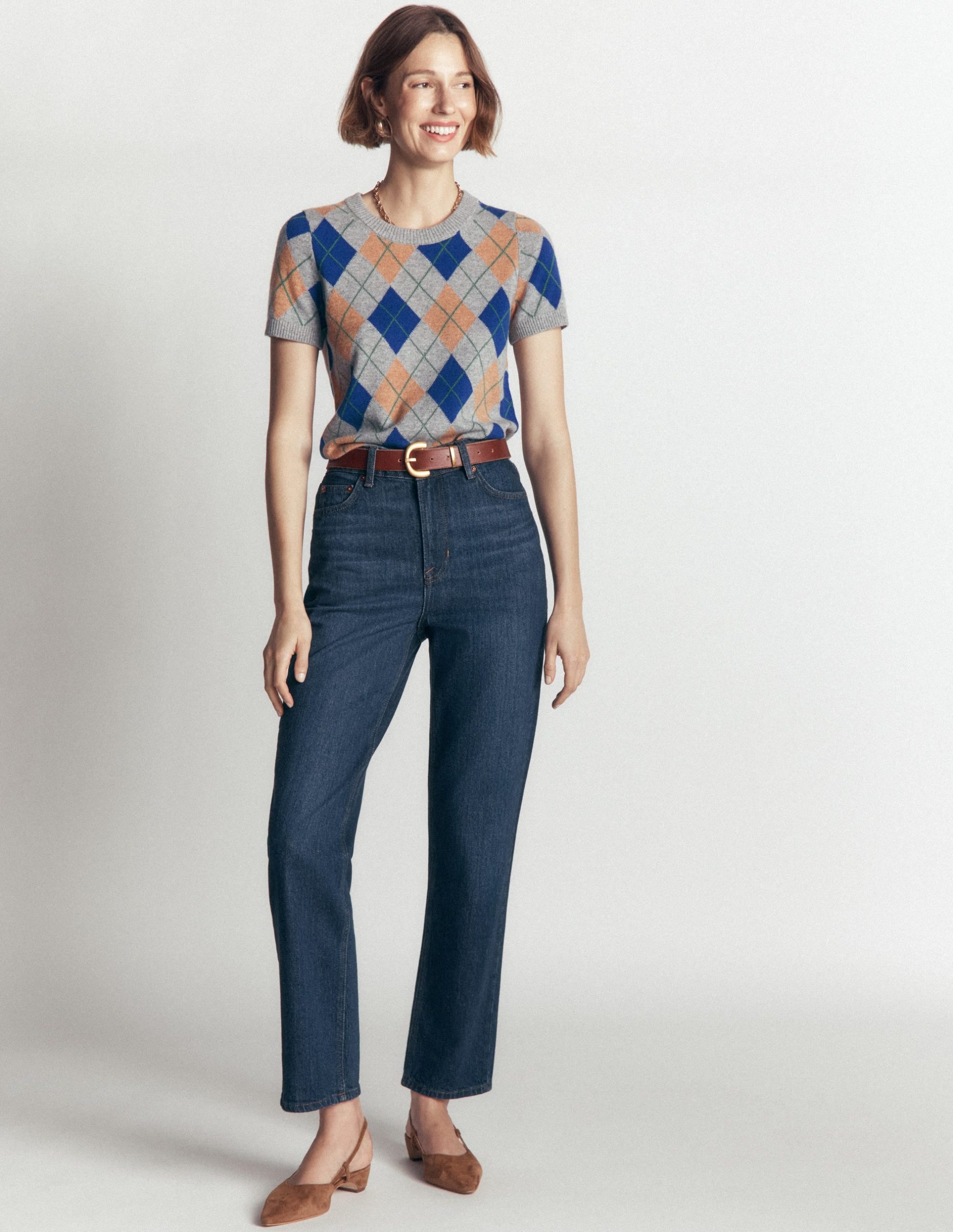 Elsie Cashmere Crew T-shirt-Grey. Argyle - Image 7