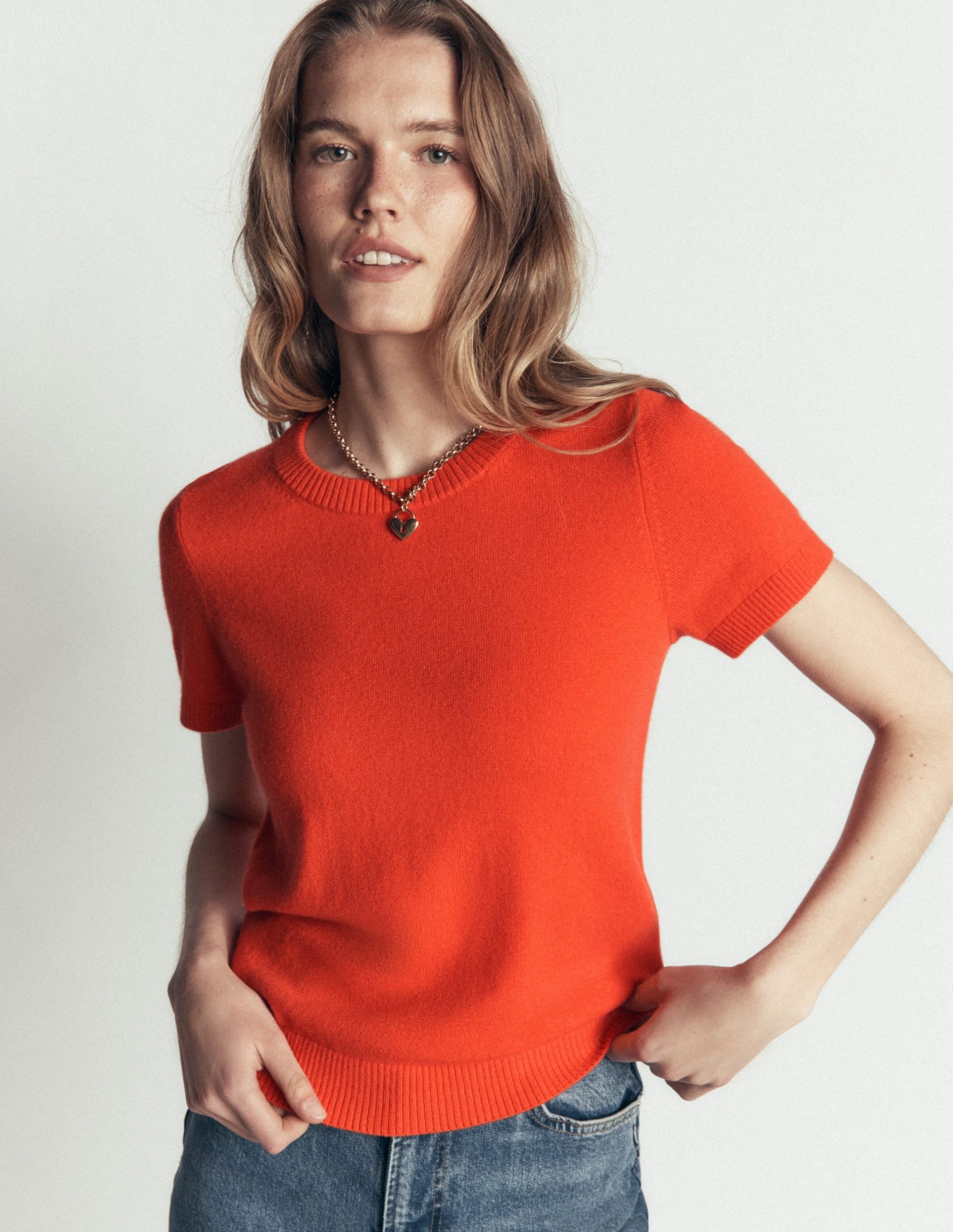 Elsie Cashmere Crew T-shirt-Orange Lily - Image 3