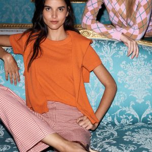 Elsie Cashmere Crew T-shirt-Orange Lily
