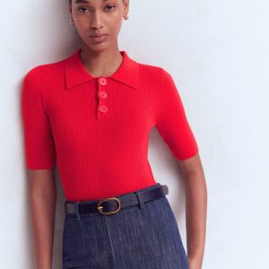 Rhianne Cotton Rib Jumper-Poppy Red