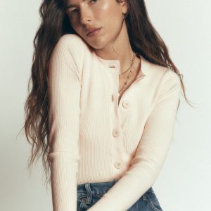 Rhianne Cotton Rib Cardigan-Ivory