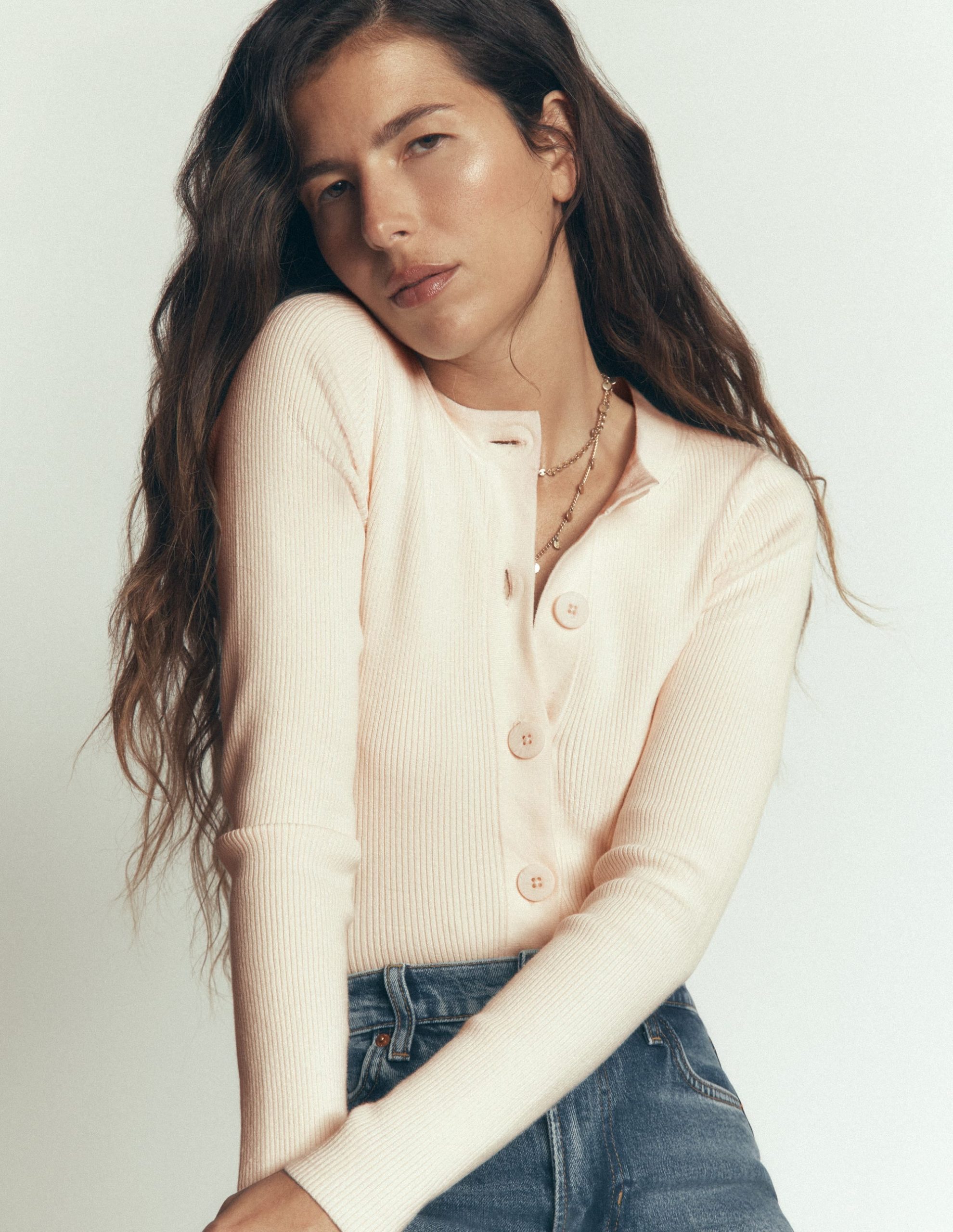 Rhianne Cotton Rib Cardigan-Ivory